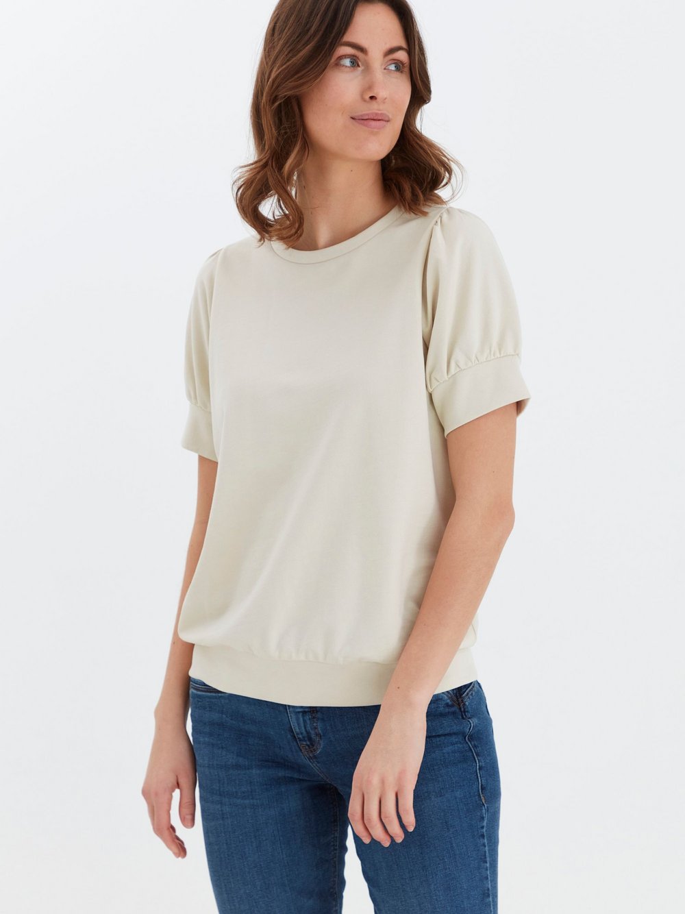 fransa T-Shirt Damen Baumwolle beige, M