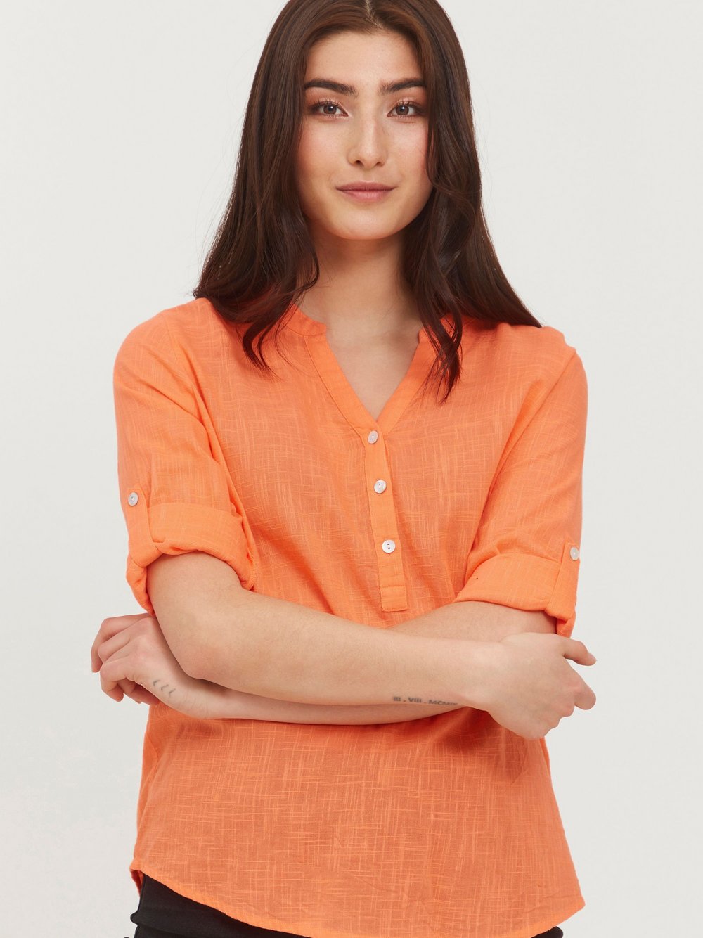 B.Young Langarmbluse Damen Baumwolle orange, 34