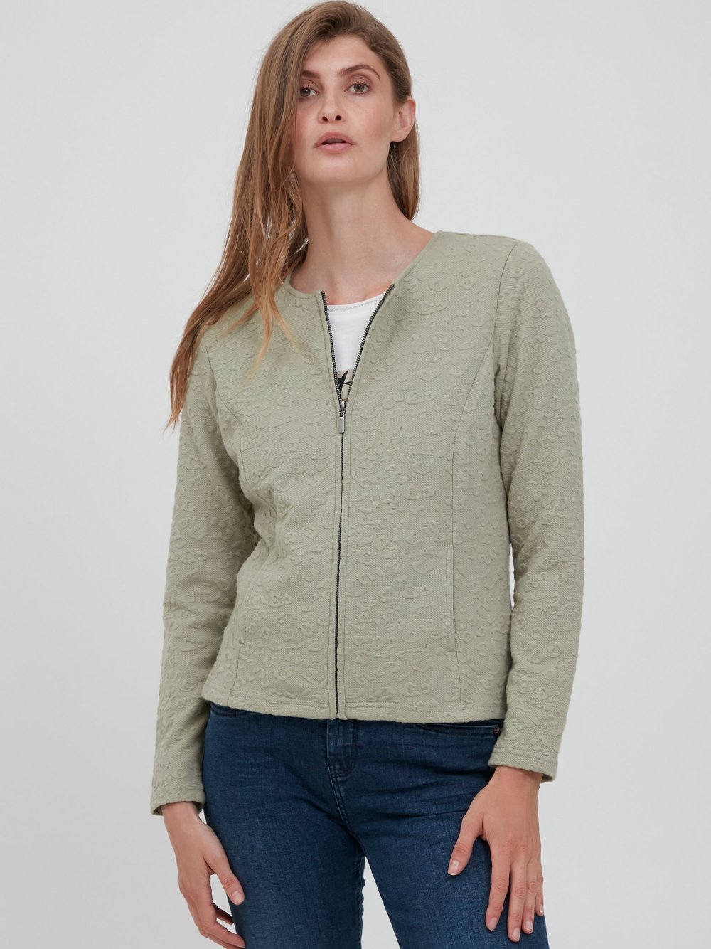 fransa Strickjacke Damen grün gemustert, L