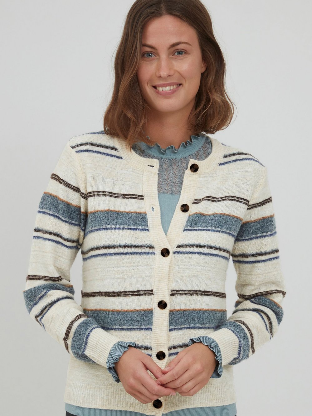 fransa Cardigan Damen beige gestreift, L