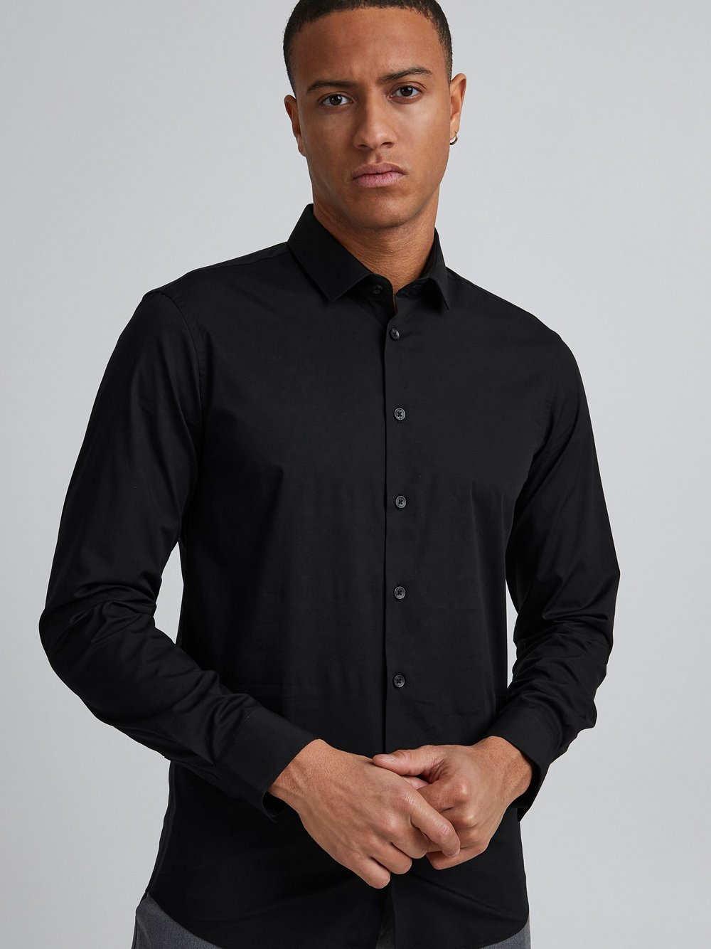 CASUAL FRIDAY Langarmhemd Herren Slim Fit Baumwolle schwarz, XXXL