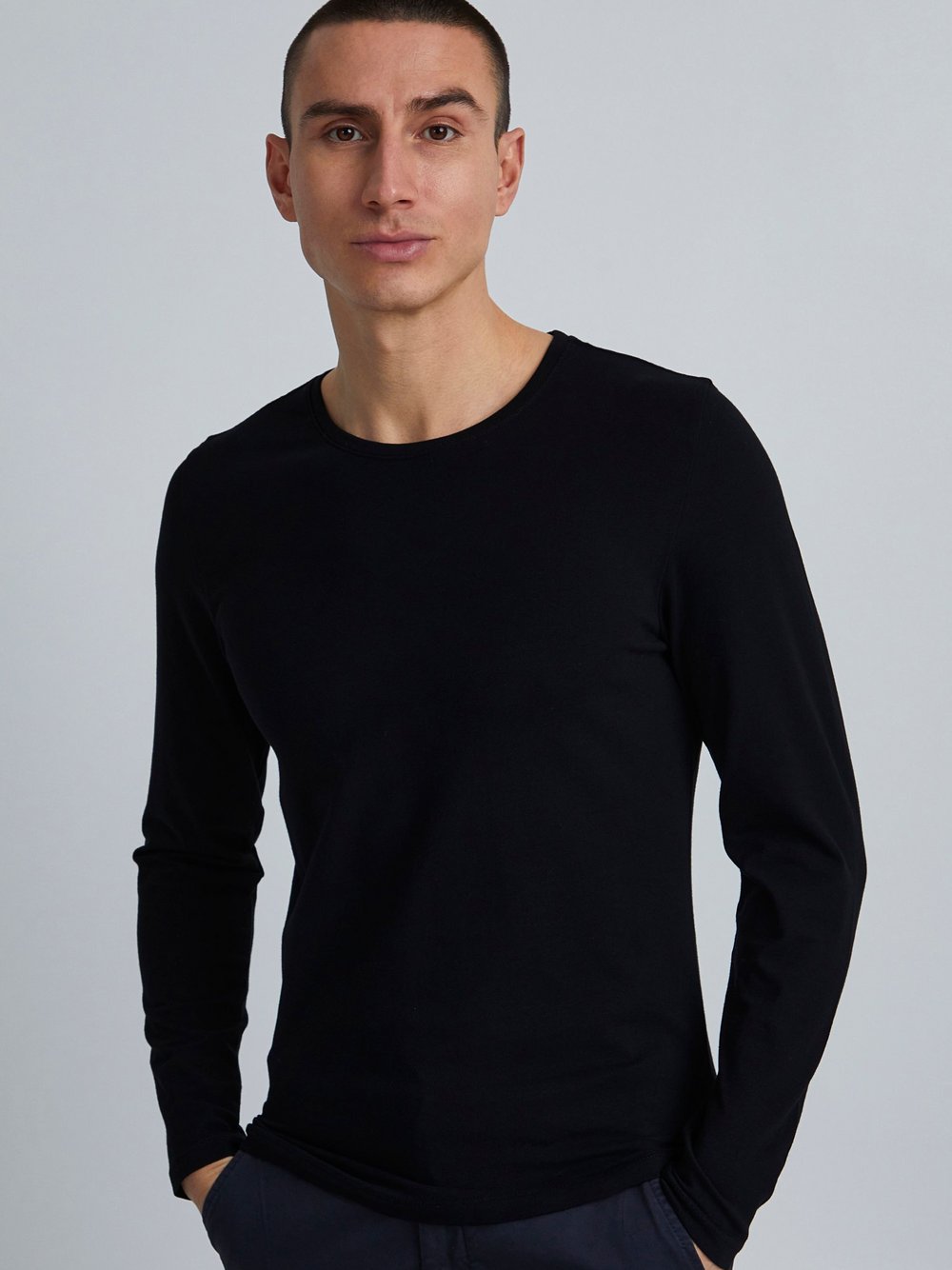 CASUAL FRIDAY Langarmshirt Herren Baumwolle schwarz, L