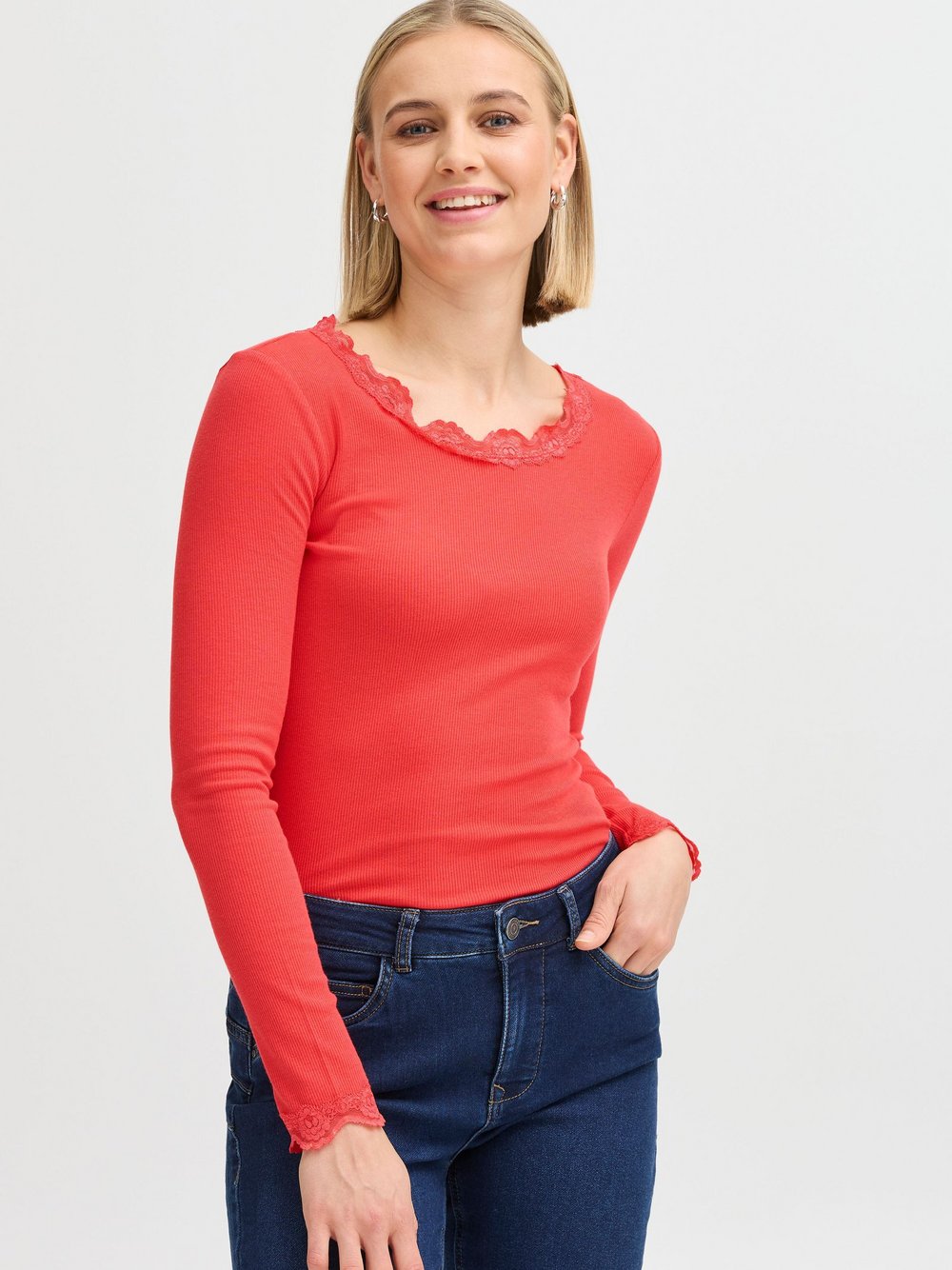 fransa Langarmshirt Damen Baumwolle rot, L