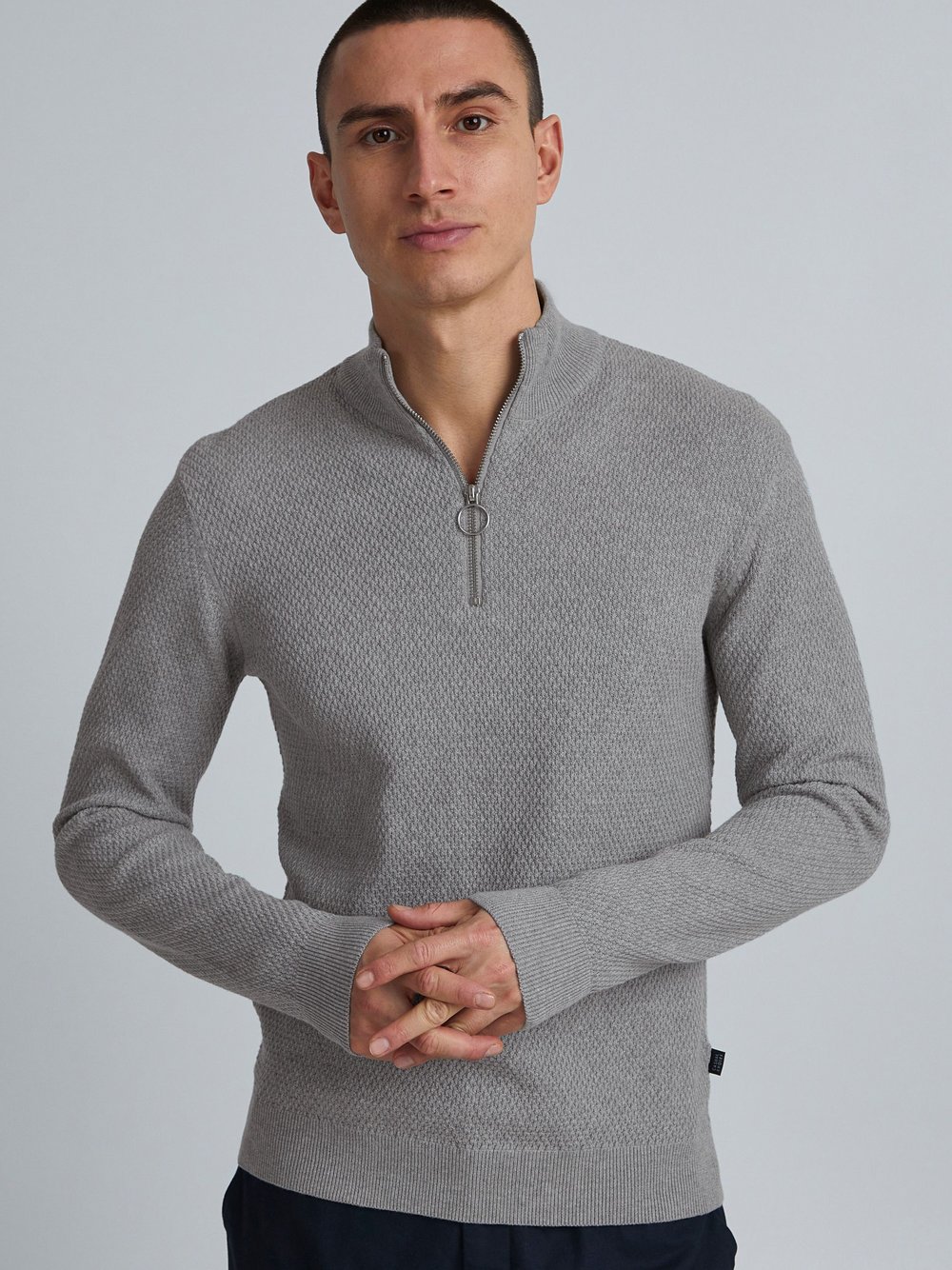 CASUAL FRIDAY Stehkragenpullover Herren Baumwolle grau, L