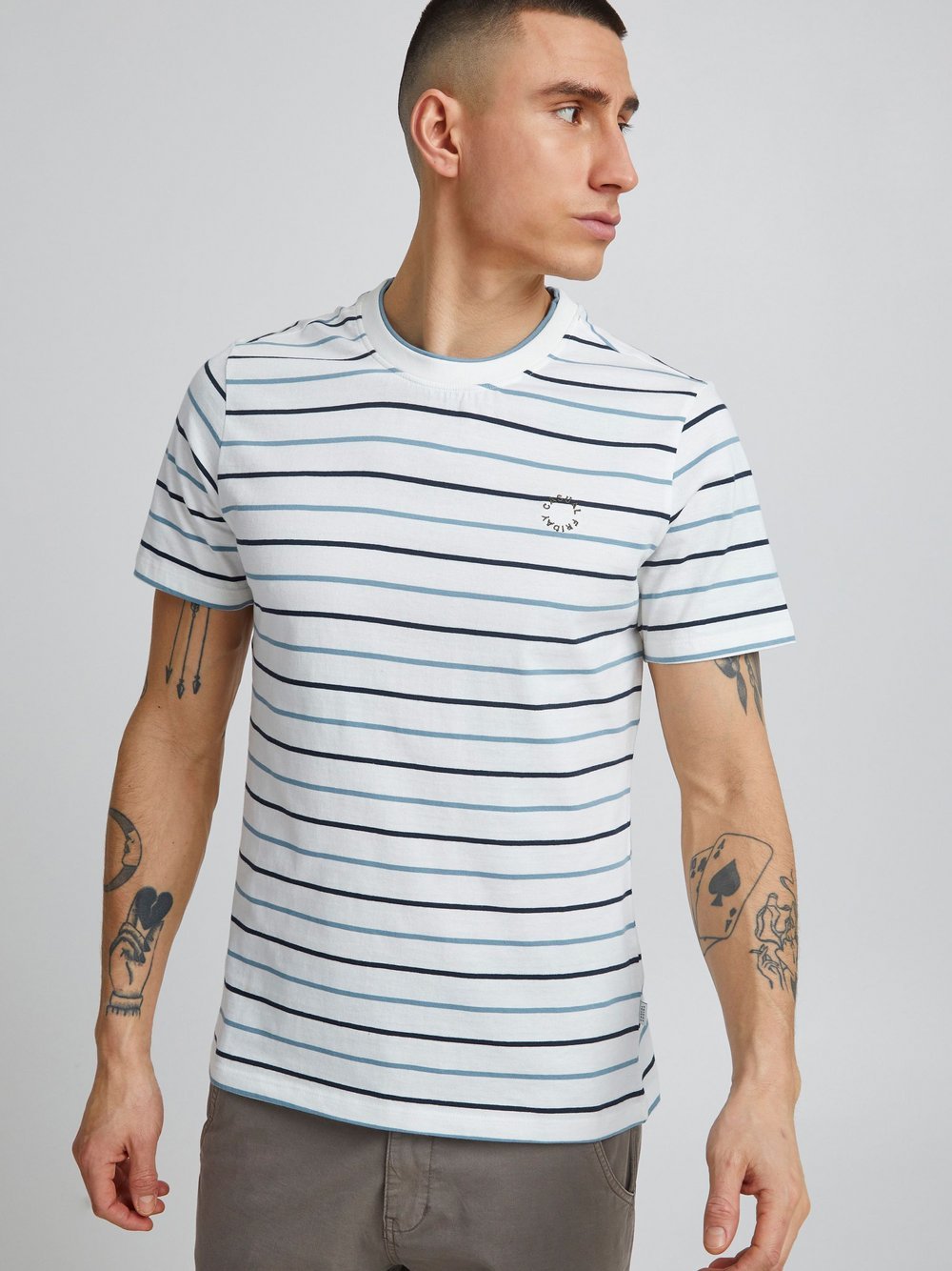 CASUAL FRIDAY T-Shirt Herren Baumwolle weiß gestreift, M