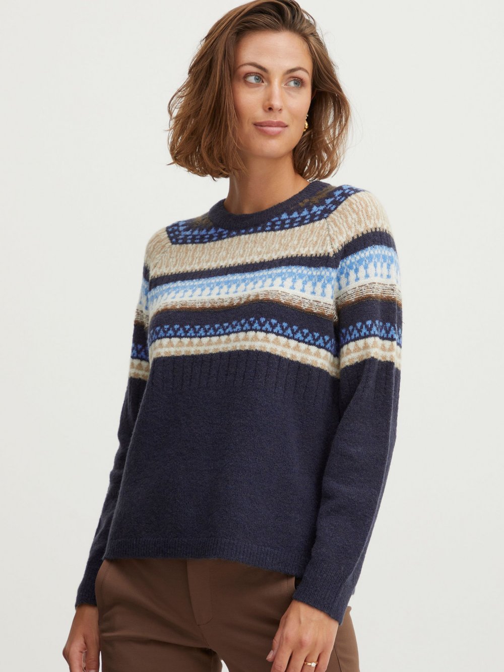 fransa Strickpullover Damen blau gemustert, M