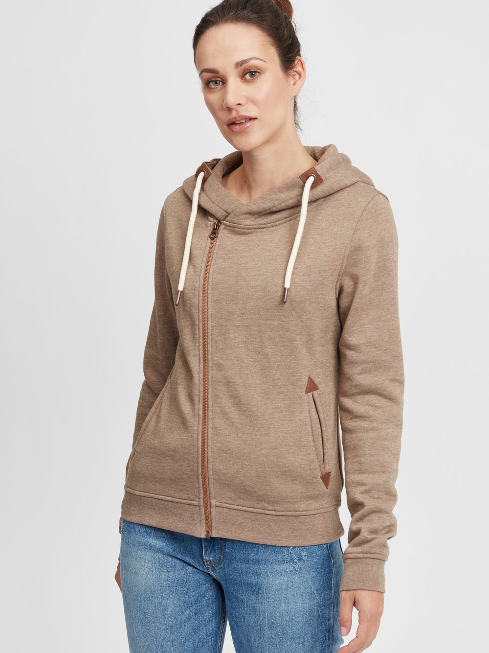 OXMO Kapuzensweatjacke Damen Baumwolle beige, XS