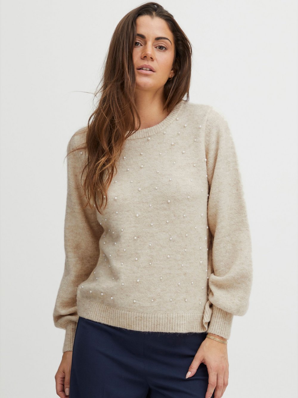 fransa Strickpullover Damen beige, M