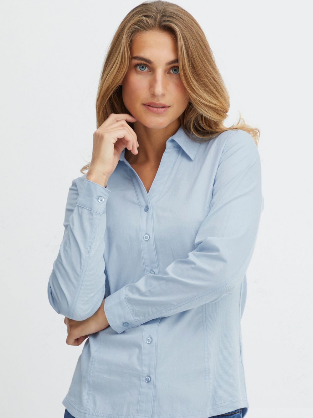 fransa Langarmbluse Damen Baumwolle blau, XL