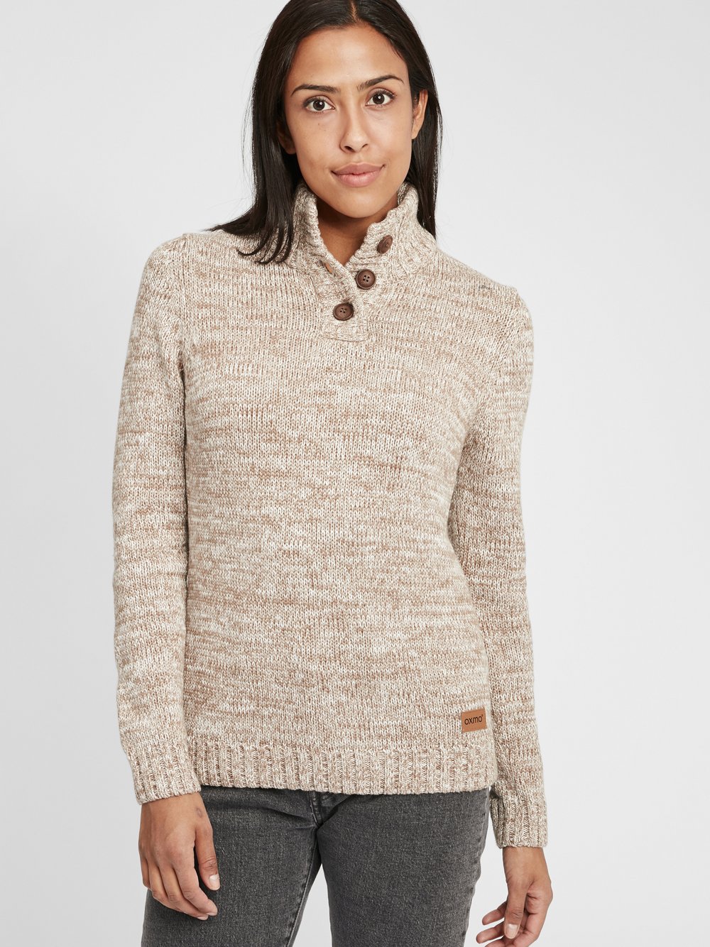 OXMO Strickpullover Damen Baumwolle beige meliert, XXL