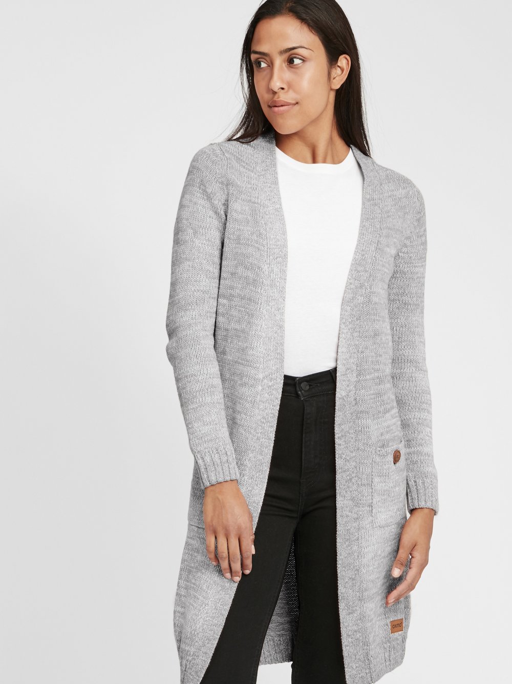 Thumbnail - OXMO Strickjacke Damen Baumwolle grau gemustert, S