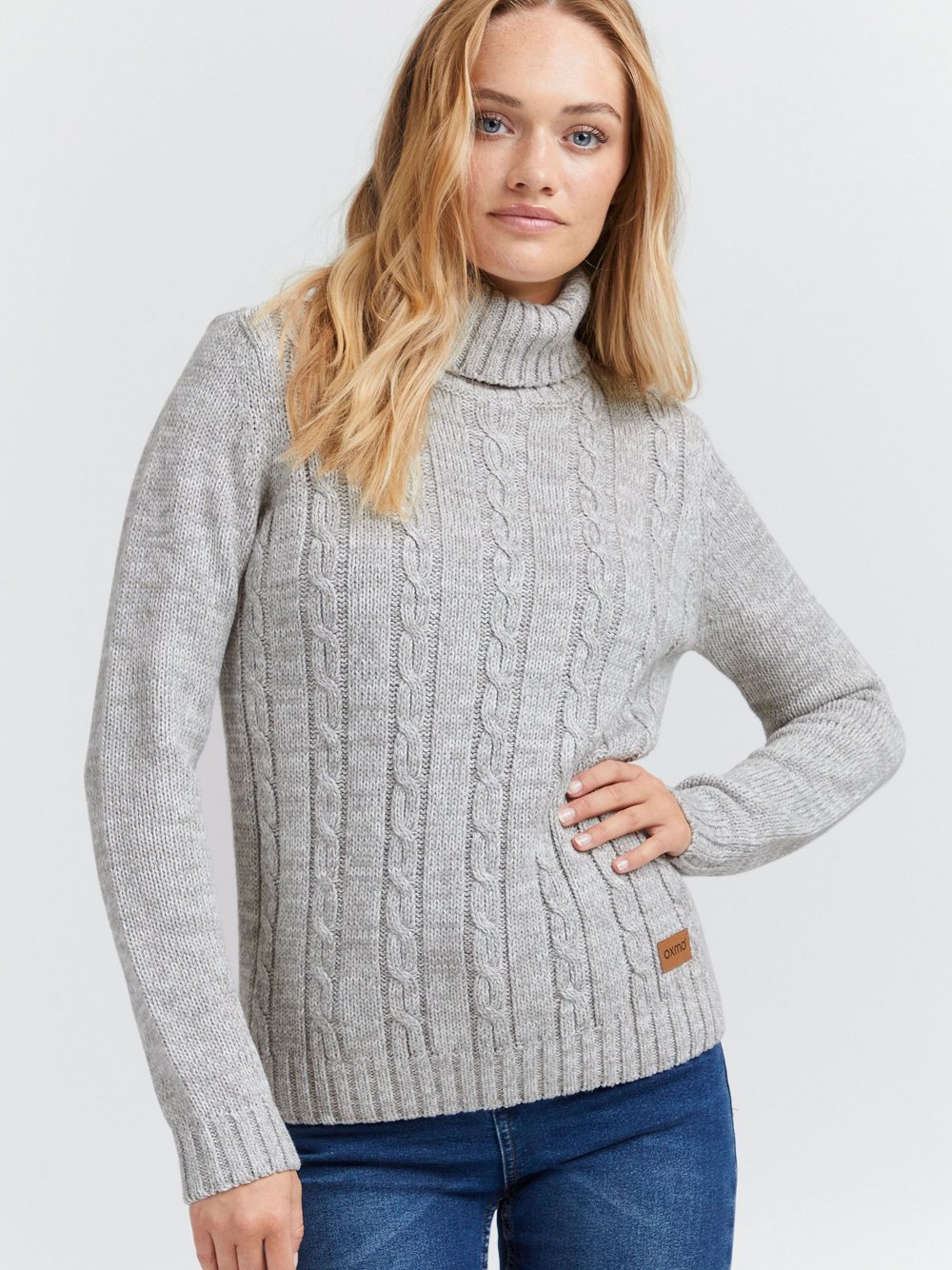 OXMO Rollkragenpullover Damen Baumwolle grau, L