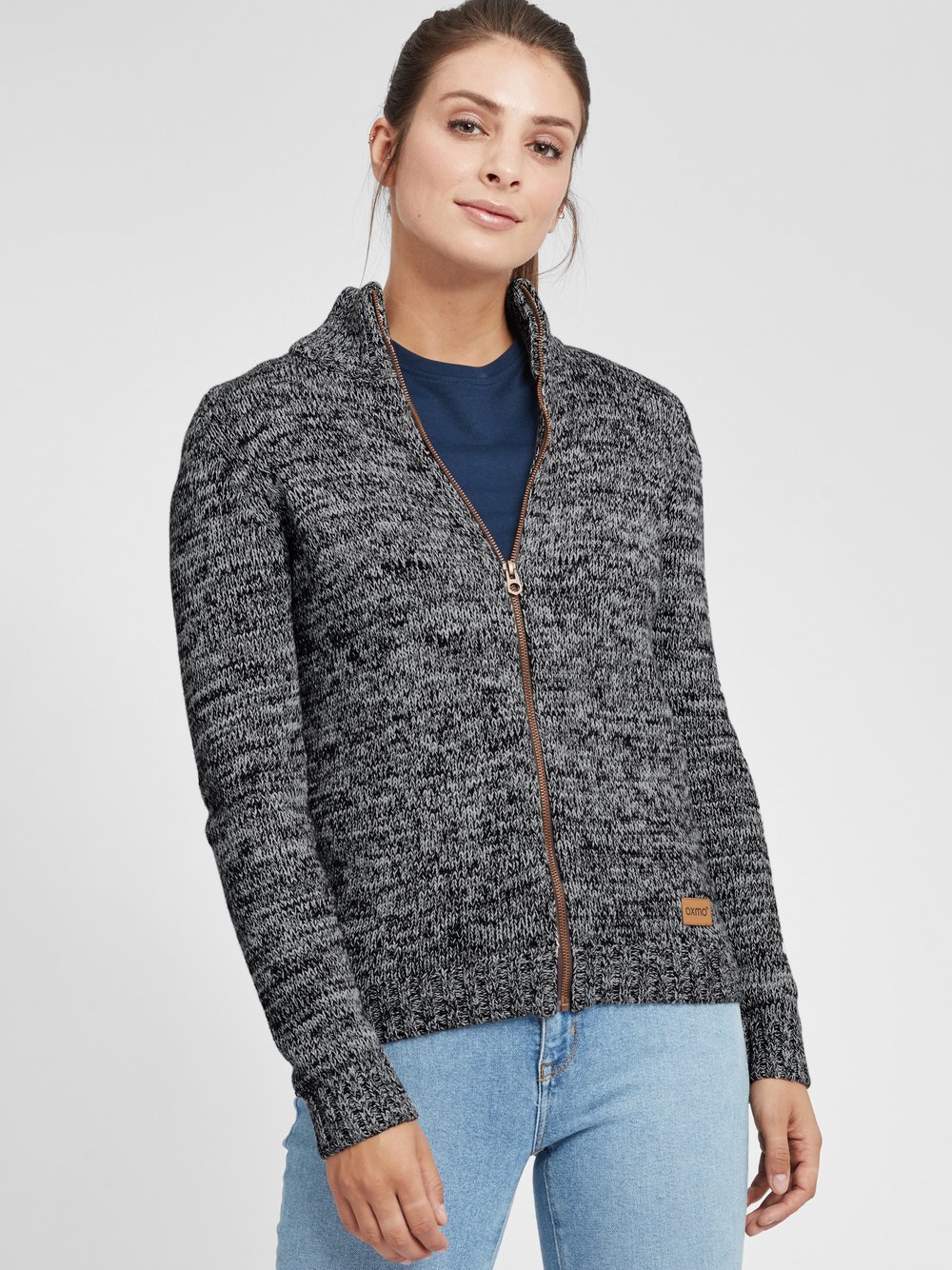 OXMO Strickjacke Damen Baumwolle schwarz meliert, XXL