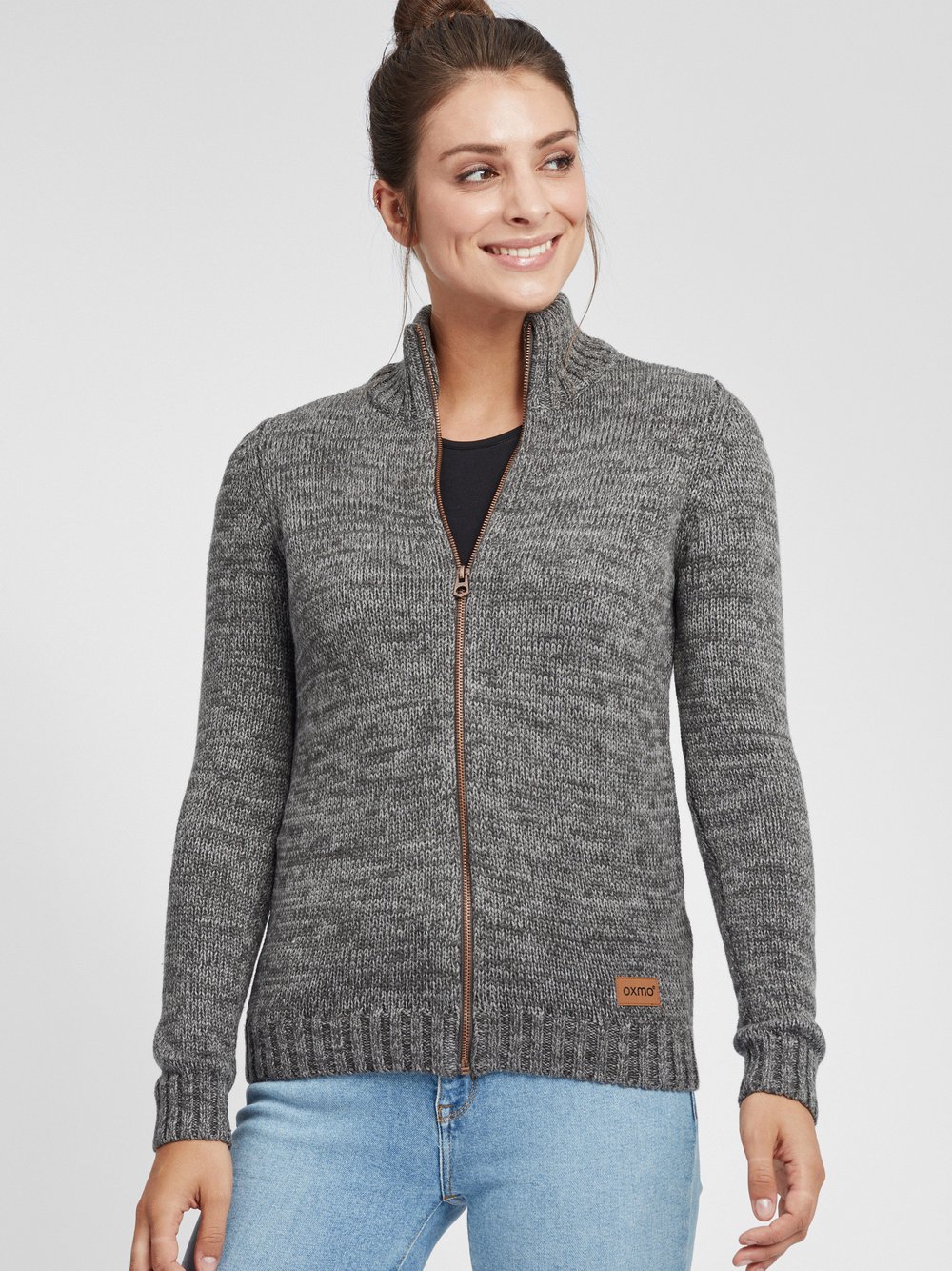 OXMO Strickjacke Damen Baumwolle grau meliert, XS