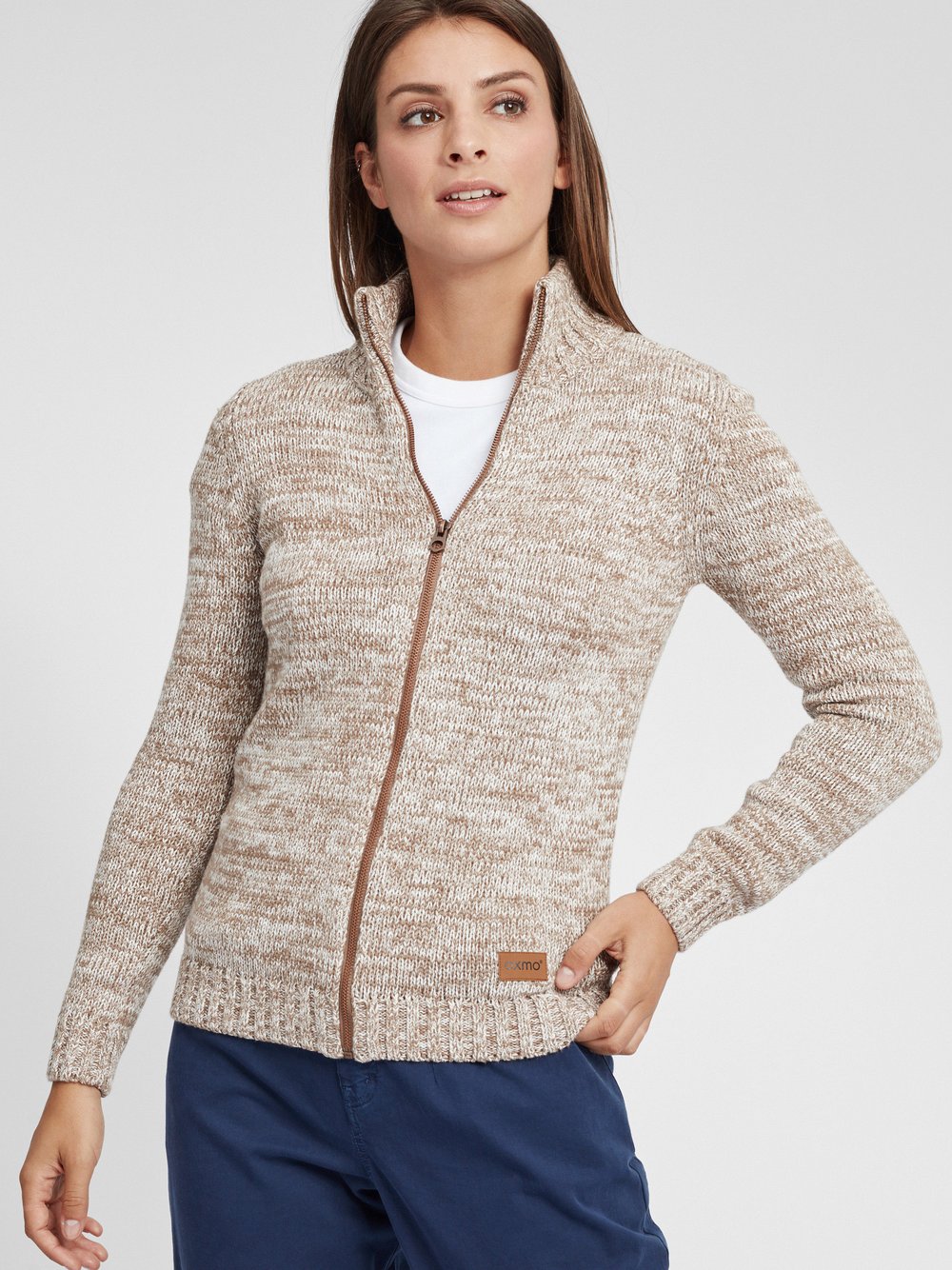 OXMO Strickjacke Damen Baumwolle beige meliert, L