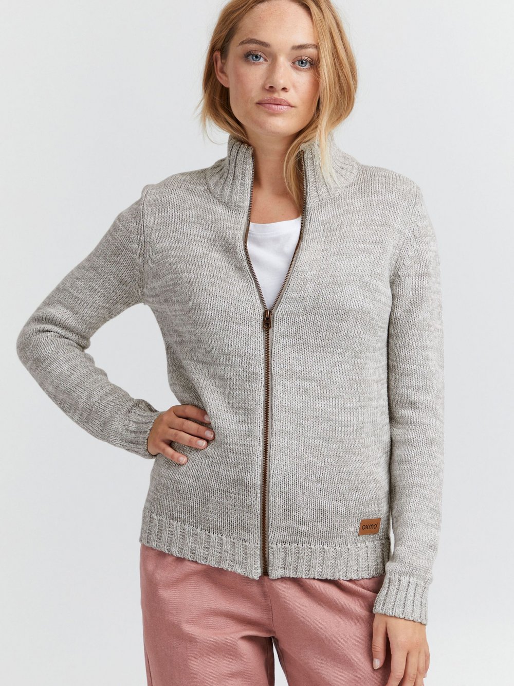 OXMO Strickjacke Damen Baumwolle grau meliert, XXL