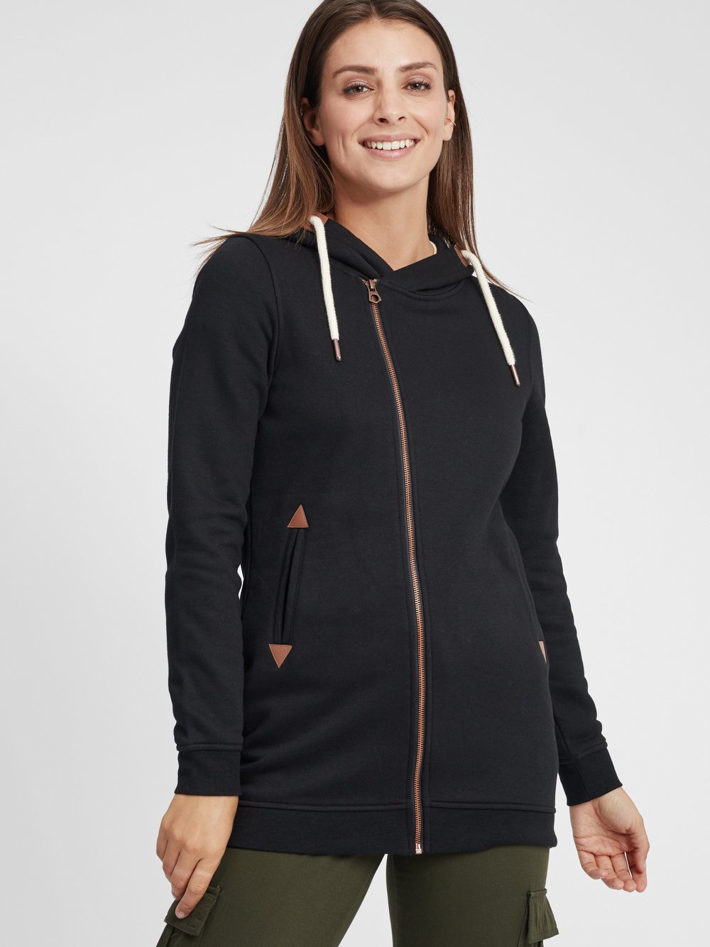 OXMO Kapuzensweatjacke Damen Baumwolle schwarz, M