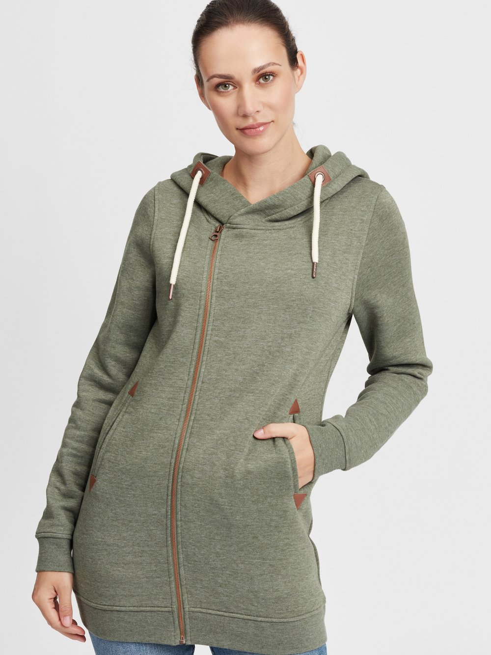 OXMO Kapuzensweatjacke Damen Baumwolle grün, M