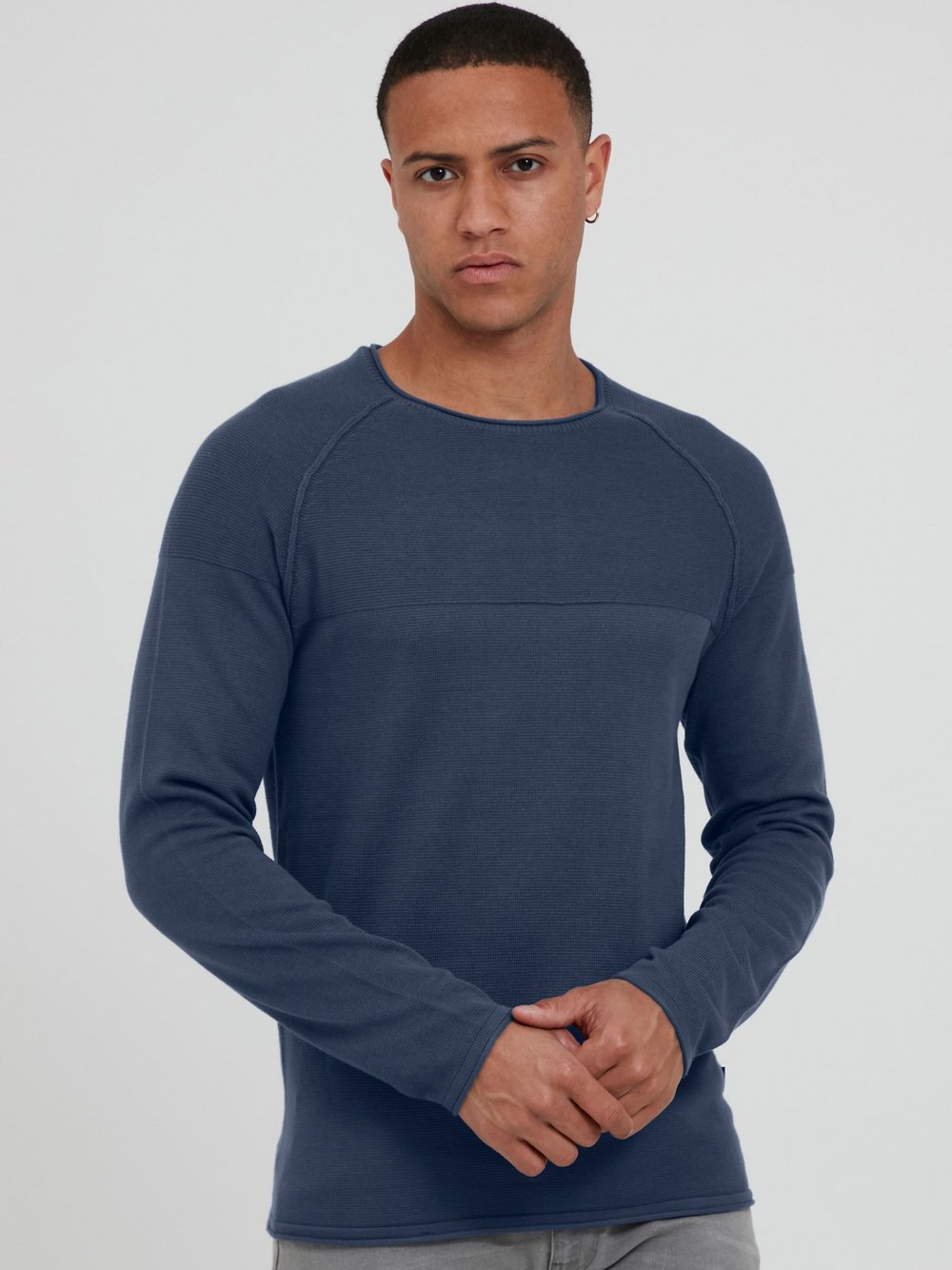 BLEND Strickpullover Herren Baumwolle blau gemustert, L