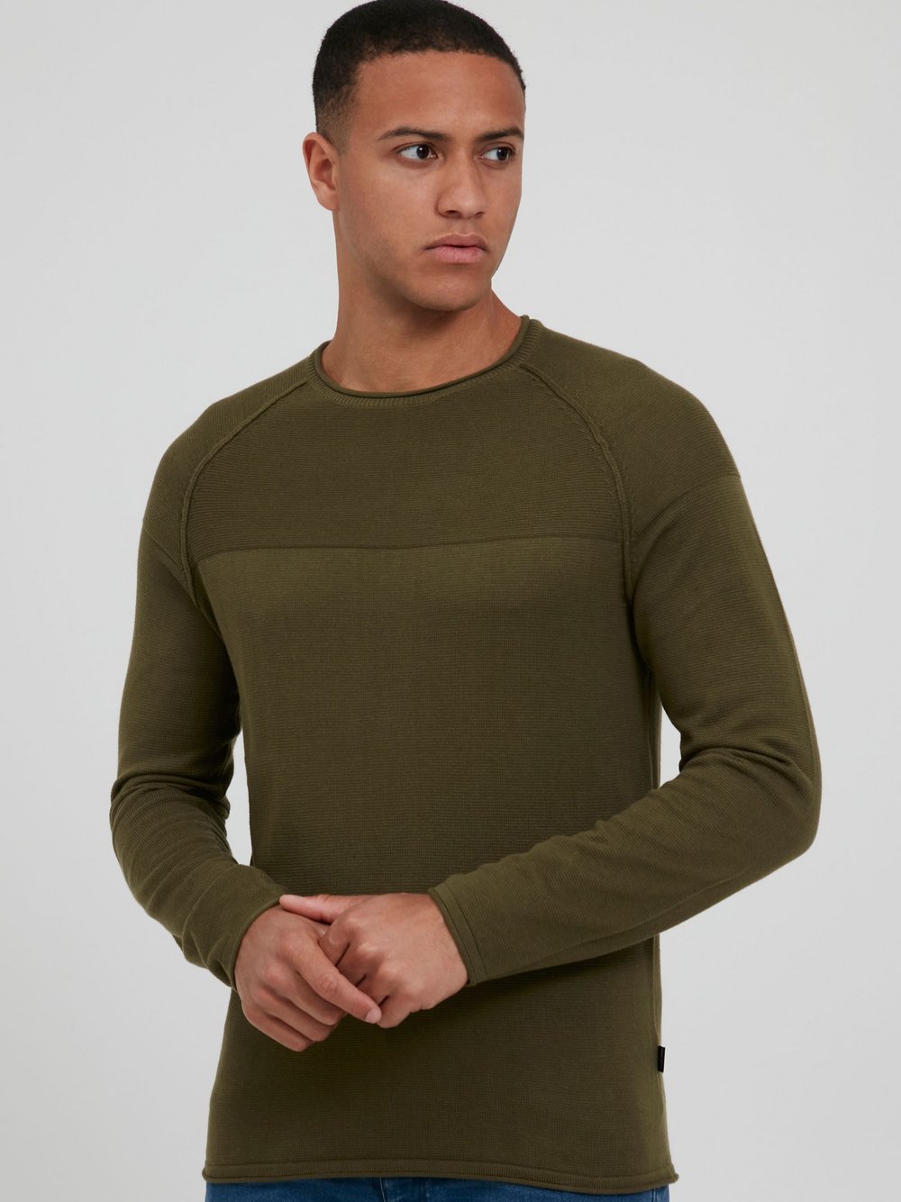 BLEND Strickpullover Herren Baumwolle grün gemustert, XXL