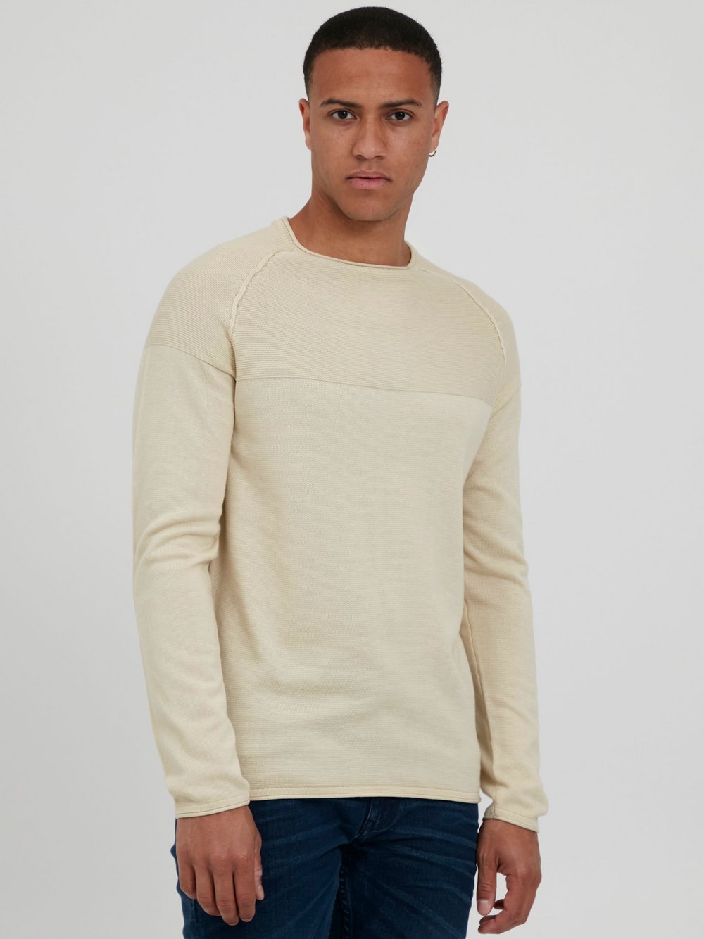 BLEND Strickpullover Herren Baumwolle beige gemustert, XXL