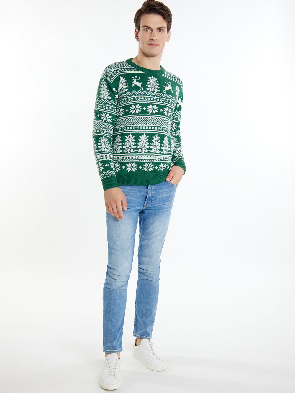 Mo X-Mas-Pullover Herren grün kariert, L