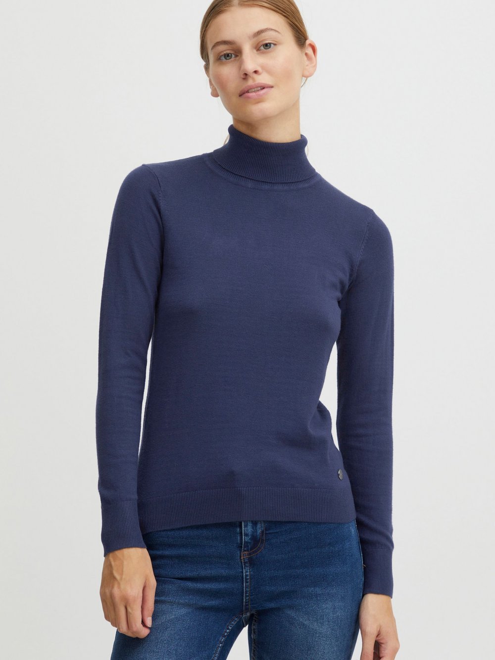 OXMO Rollkragenpullover Damen Viskose blau, XXL