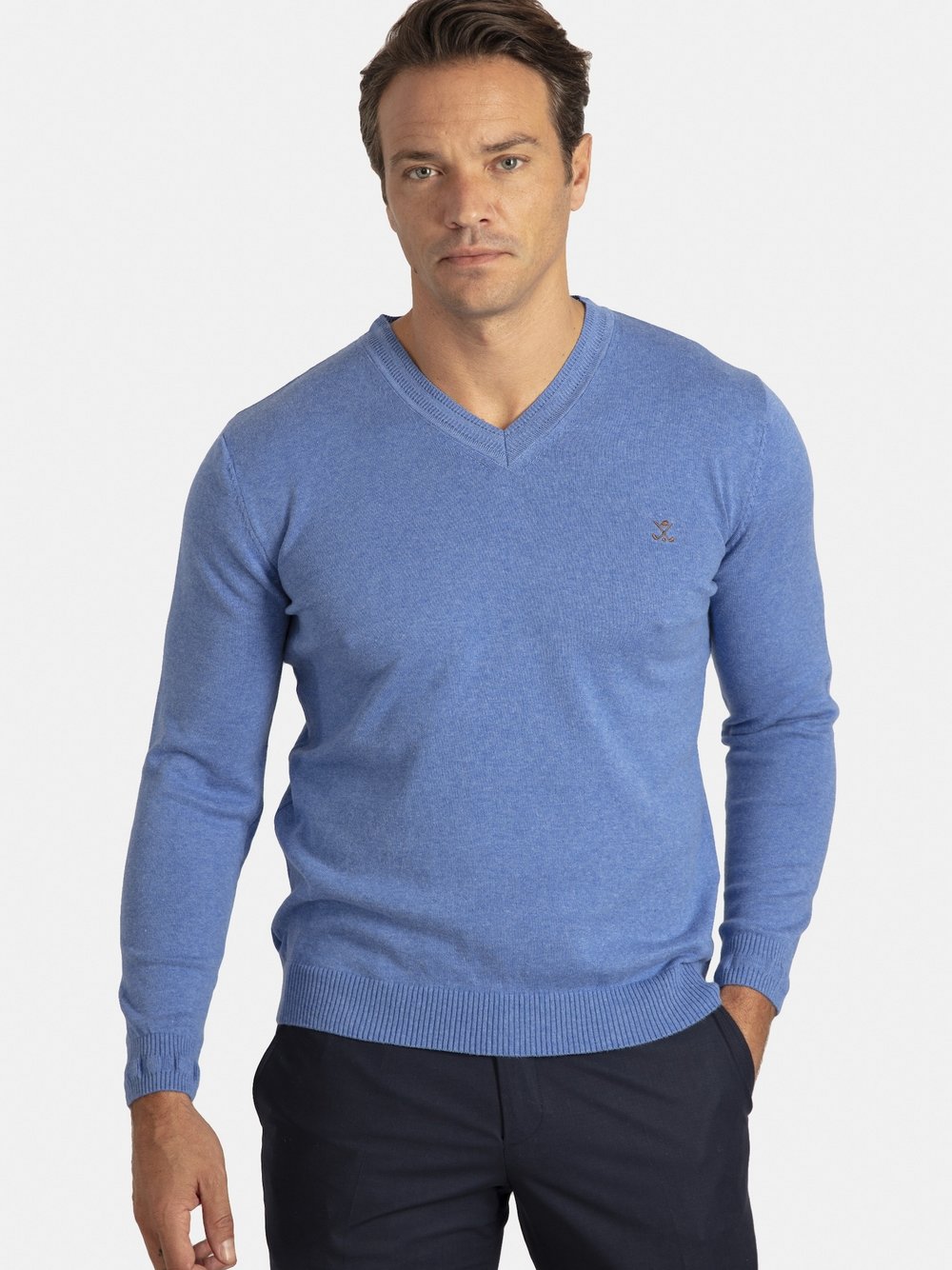 Sir Raymond Tailor V-Pullover Herren Baumwolle blau, XXL