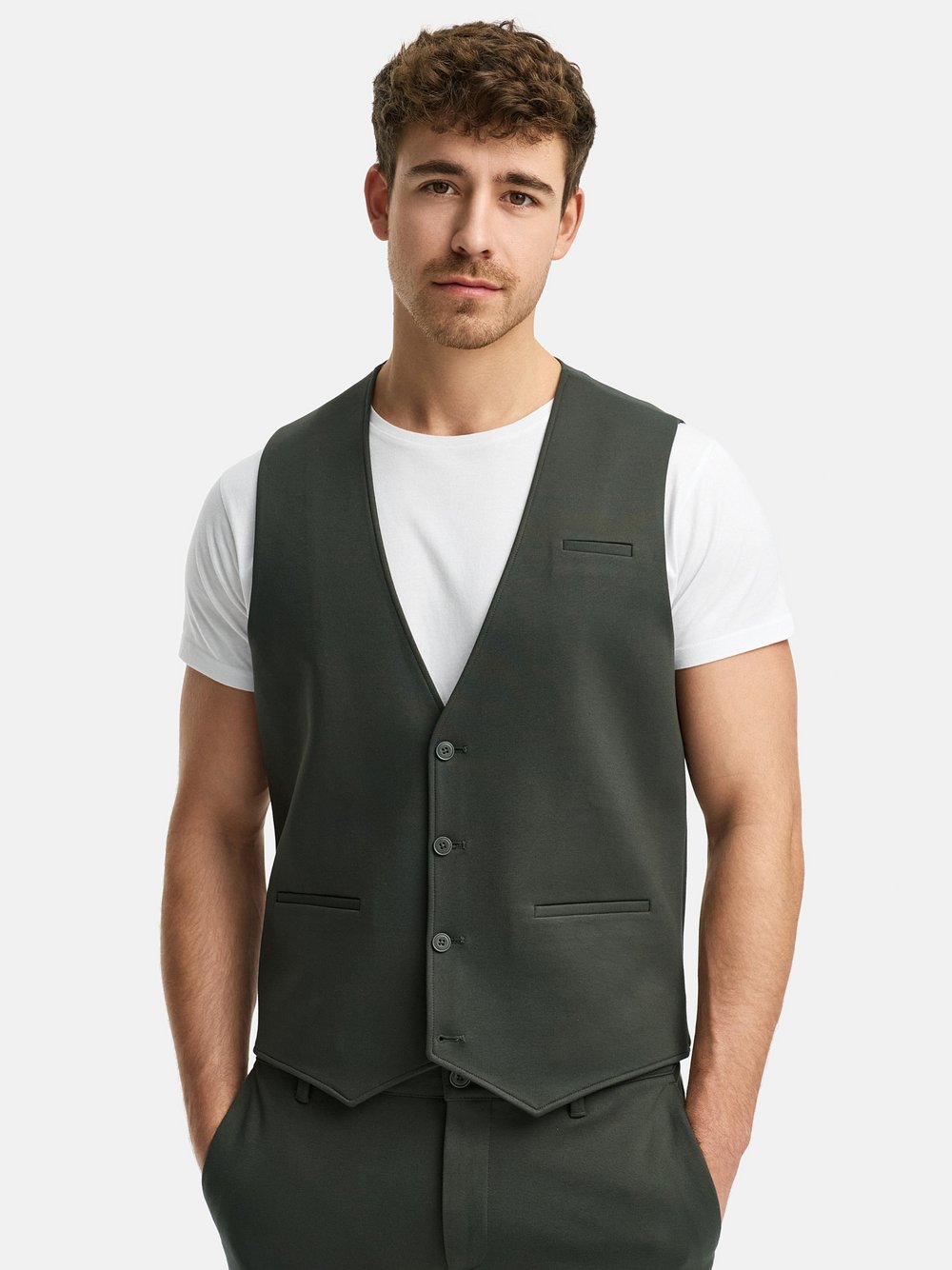 Jeff Anzugweste Herren Slim Fit Jersey grün, 48