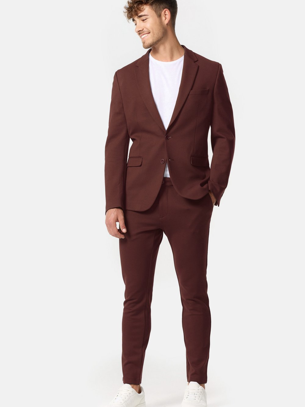 Jeff Anzug 2-Teiler Herren Slim Fit Jersey rot, 46
