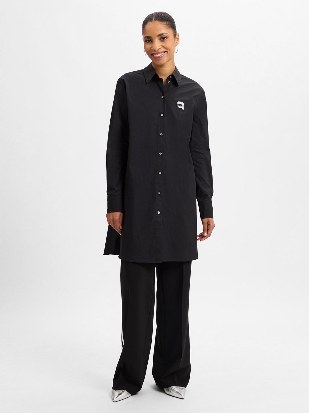 KARL LAGERFELD Hemdkleid Damen Baumwolle schwarz, 40