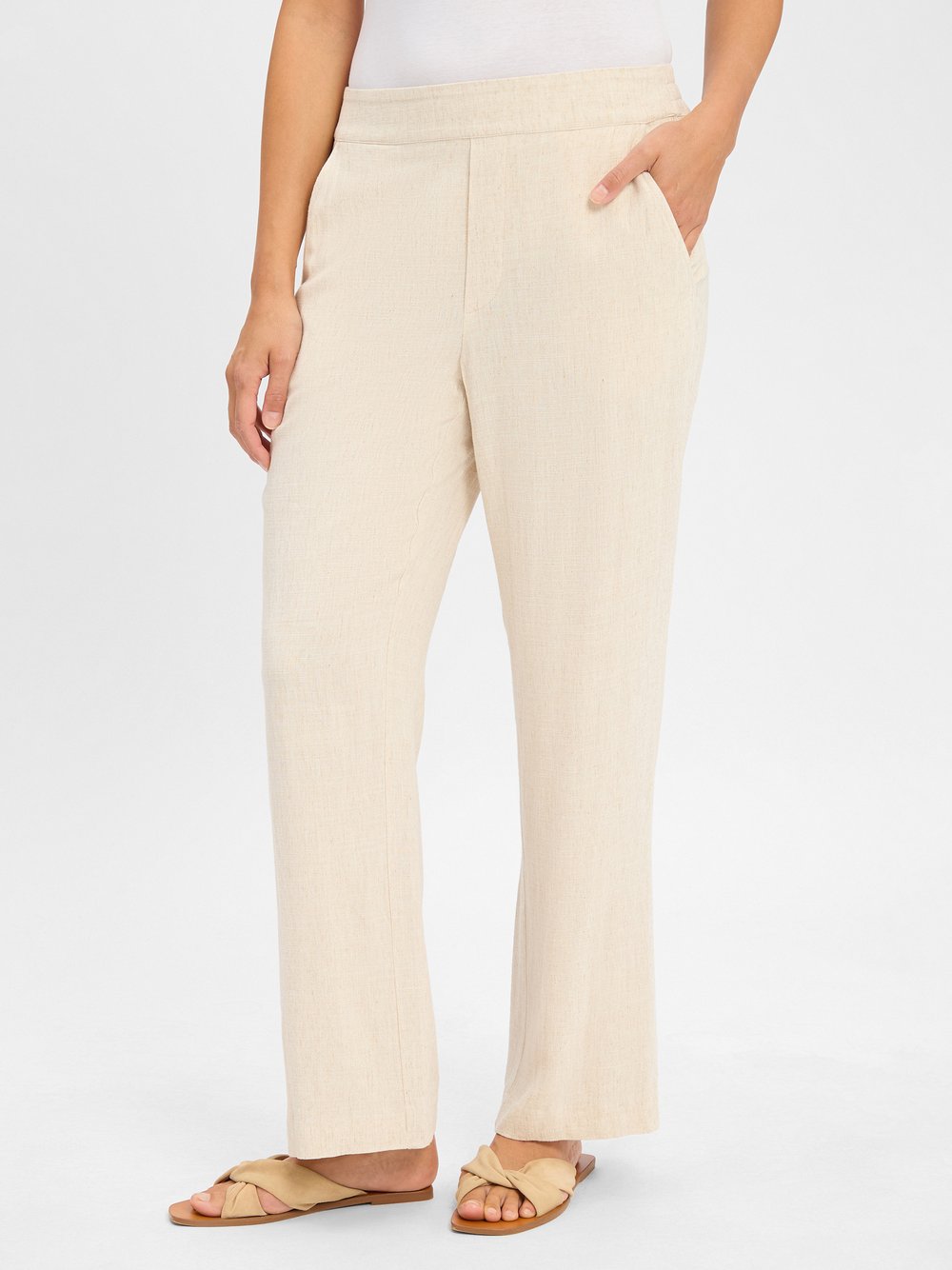 mbyM Hose mit Leinen-Anteil Damen beige meliert, M