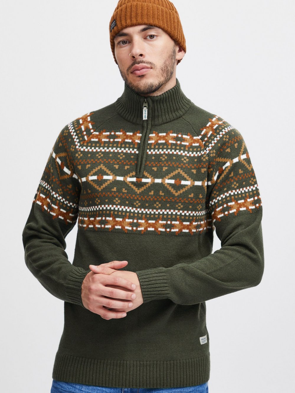 BLEND Pullover Herren grün gemustert, S