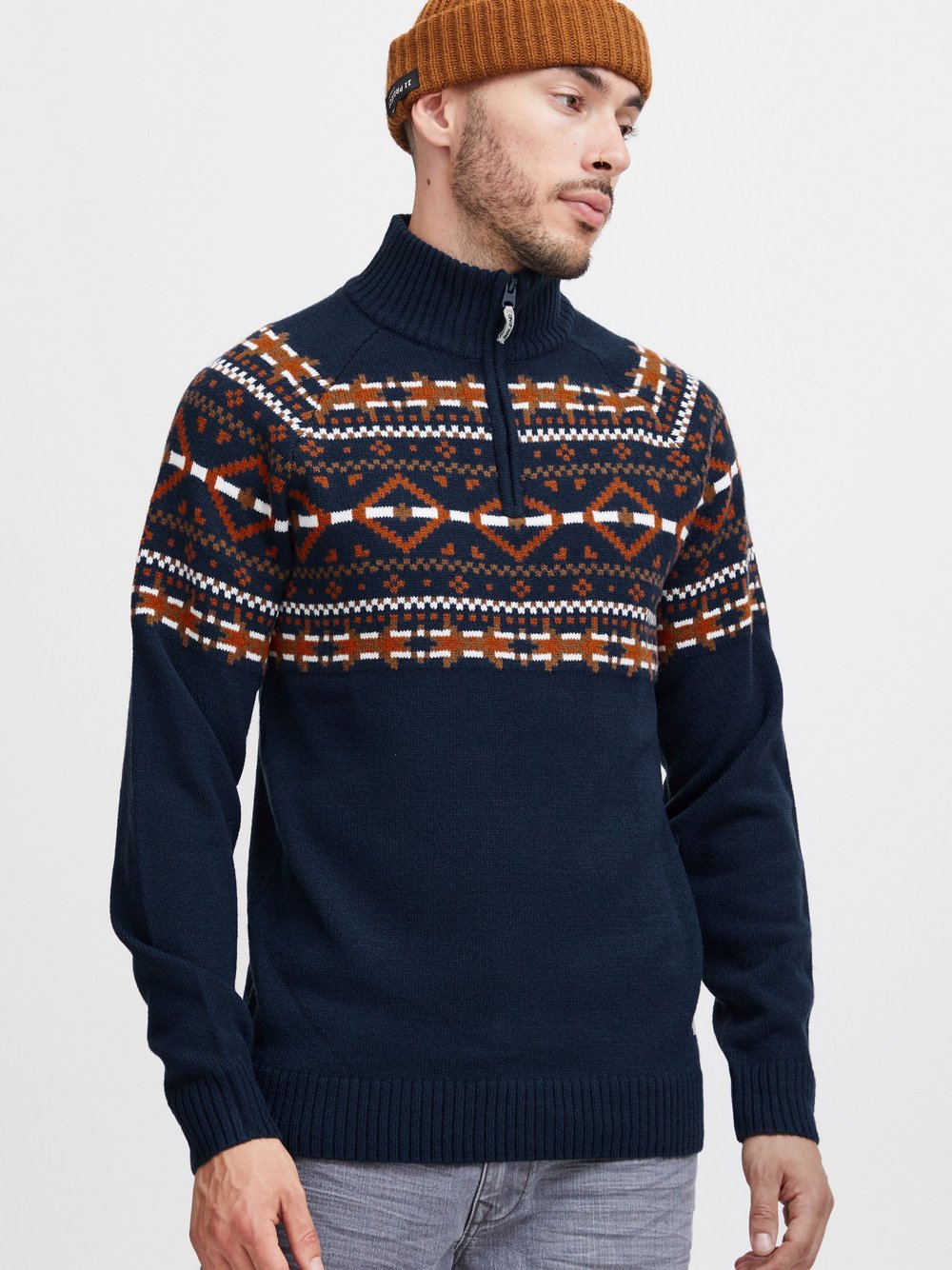 BLEND Pullover Herren blau gemustert, M