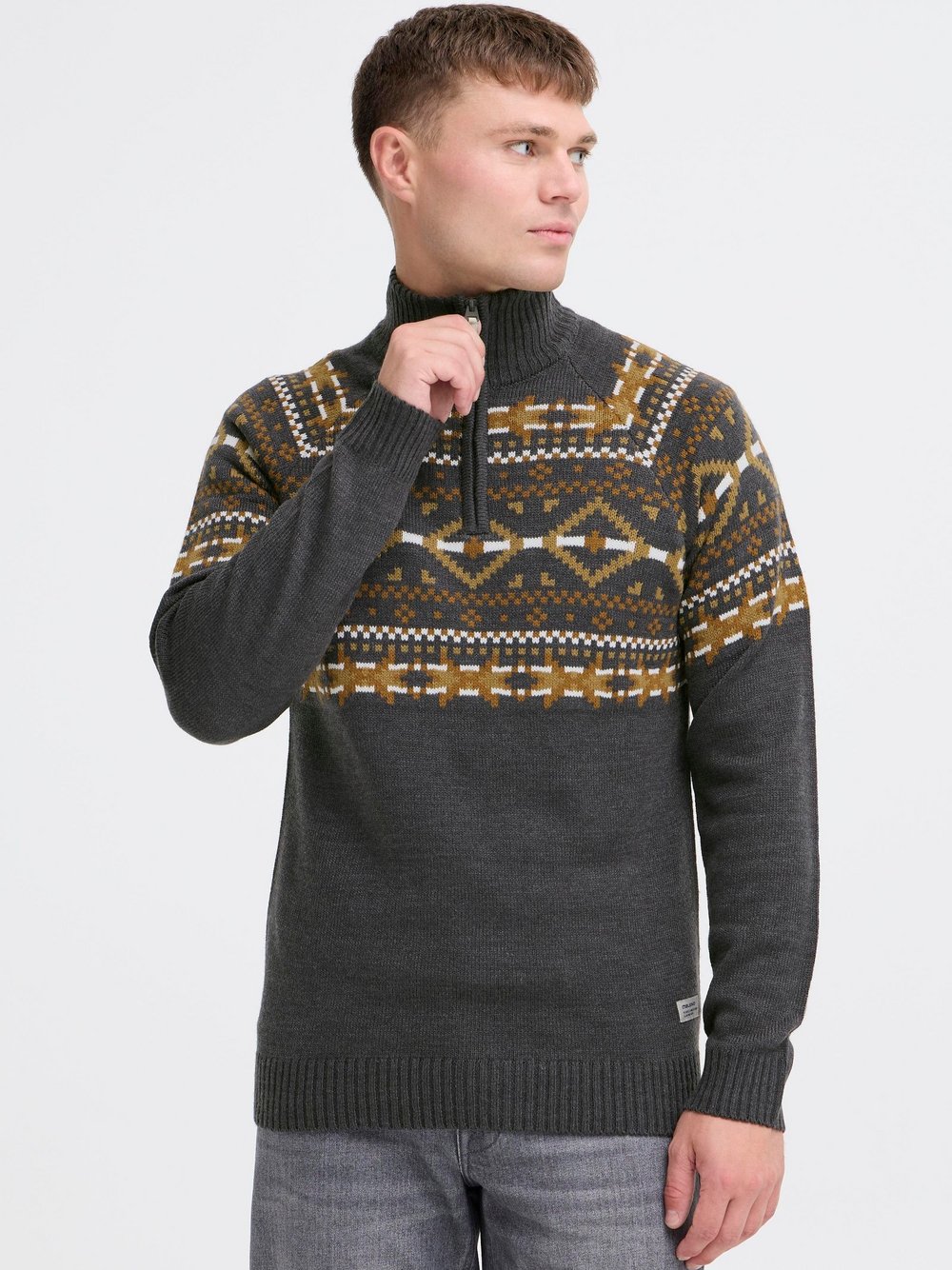 Thumbnail - BLEND Weihnachtspullover Herren grau gemustert, S