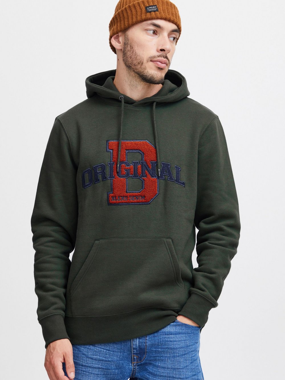 BLEND Hoodie Herren Baumwolle grün bedruckt, L