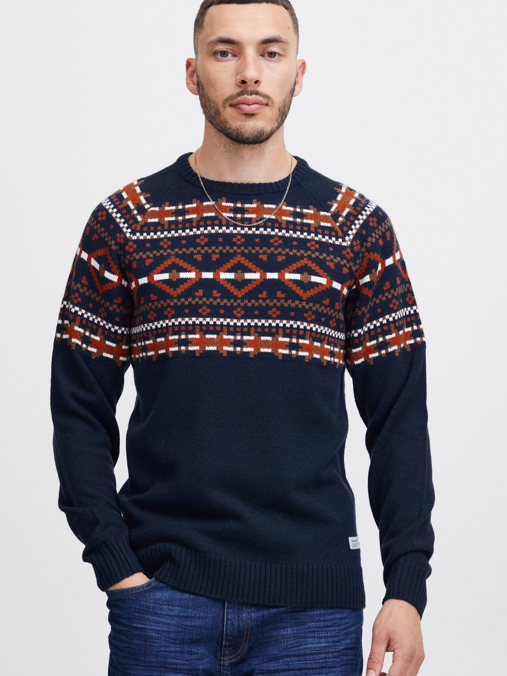 BLEND Strickpullover Herren blau gemustert, XXXL