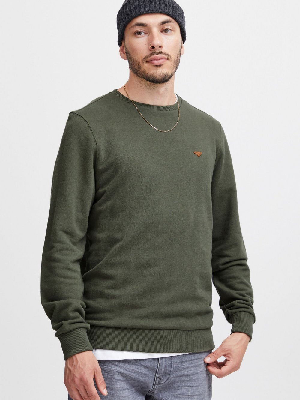 BLEND Rundhalspullover Herren Baumwolle grün, XXL