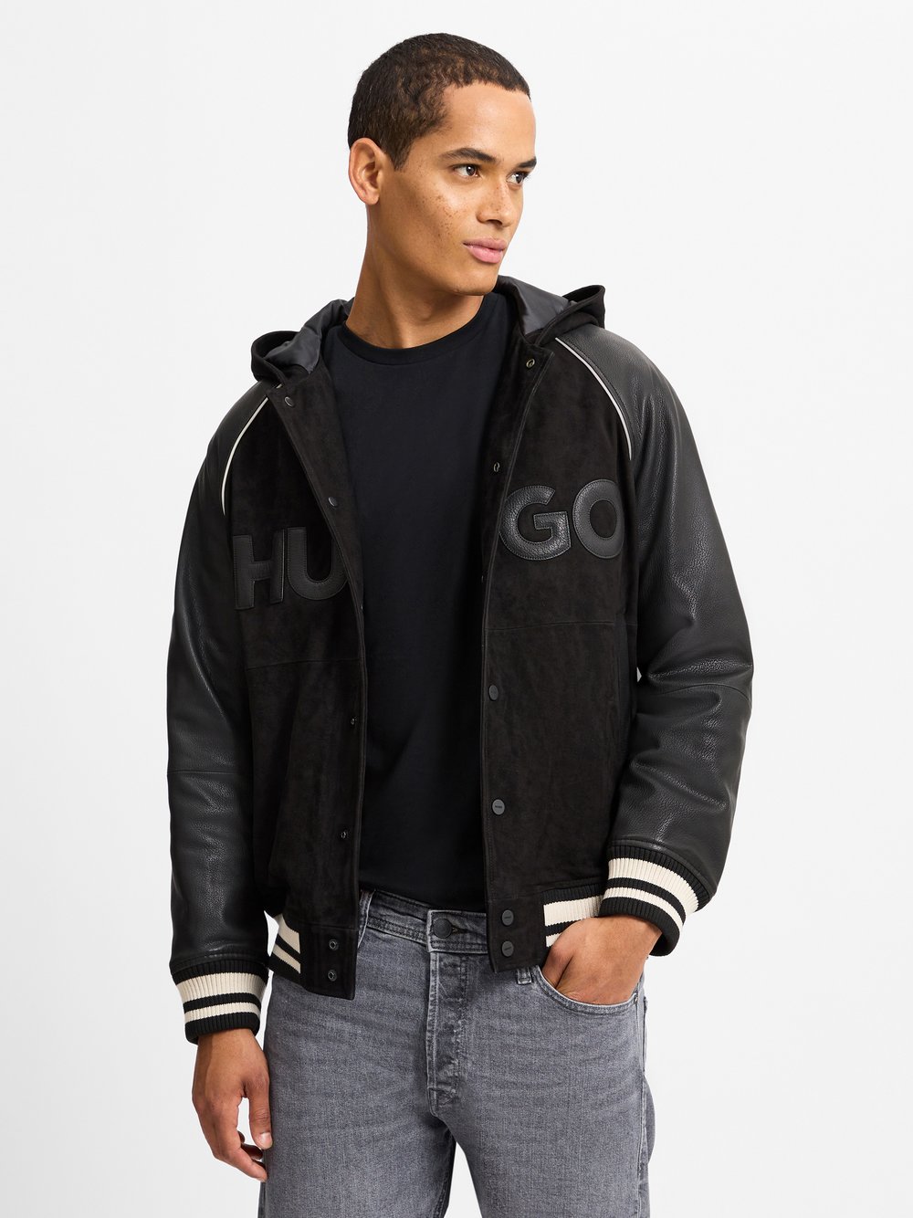 HUGO Lederjacke Herren schwarz, S