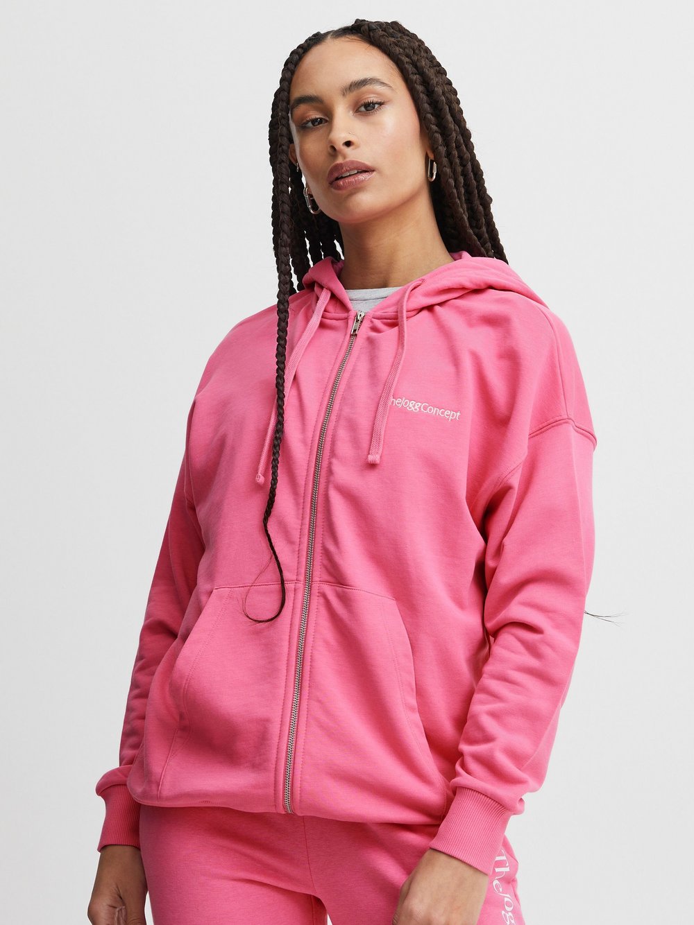 TheJoggConcept. Kapuzensweatjacke Damen Baumwolle pink, XXL