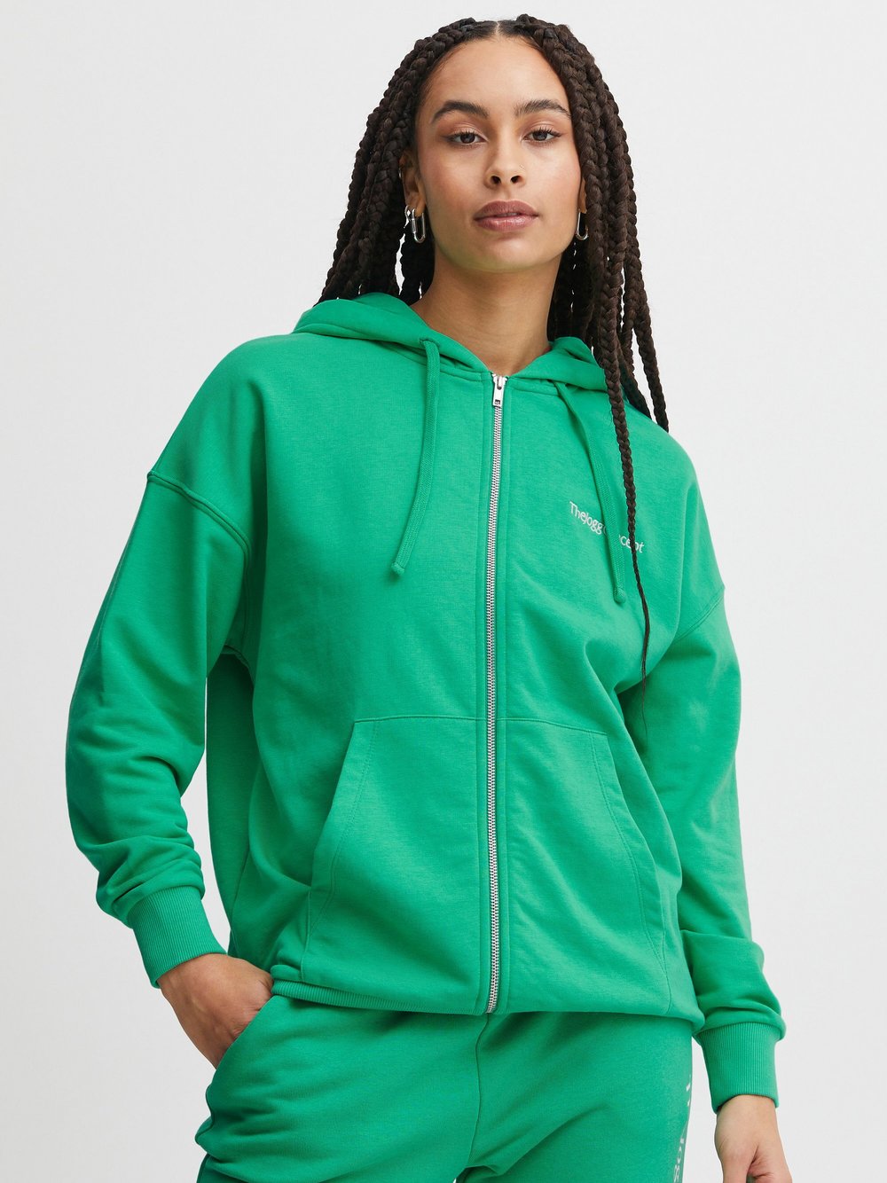 TheJoggConcept. Kapuzensweatjacke Damen Baumwolle grün, L