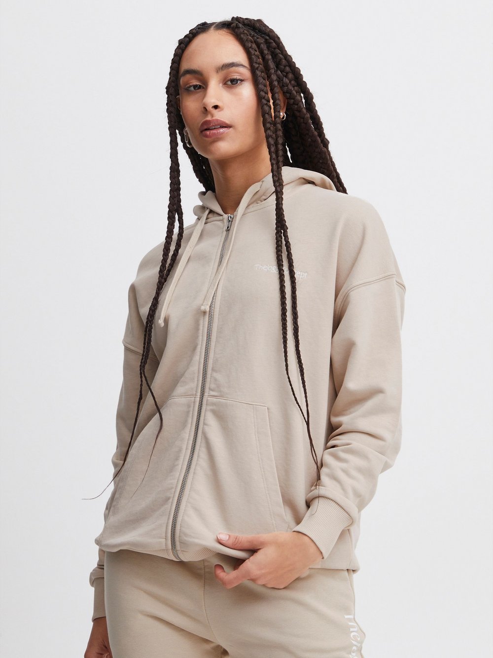 TheJoggConcept. Kapuzensweatjacke Damen Baumwolle beige, L