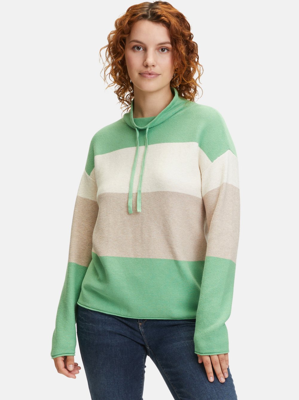 Betty & Co Strickpullover Damen Baumwolle grün gestreift, 36