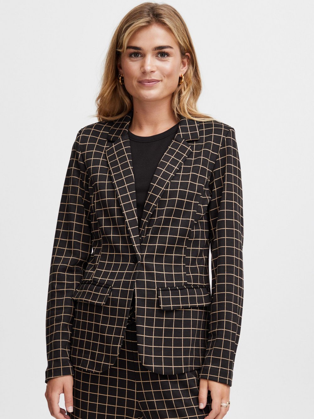 fransa Jackenblazer Damen Viskose schwarz gemustert, L