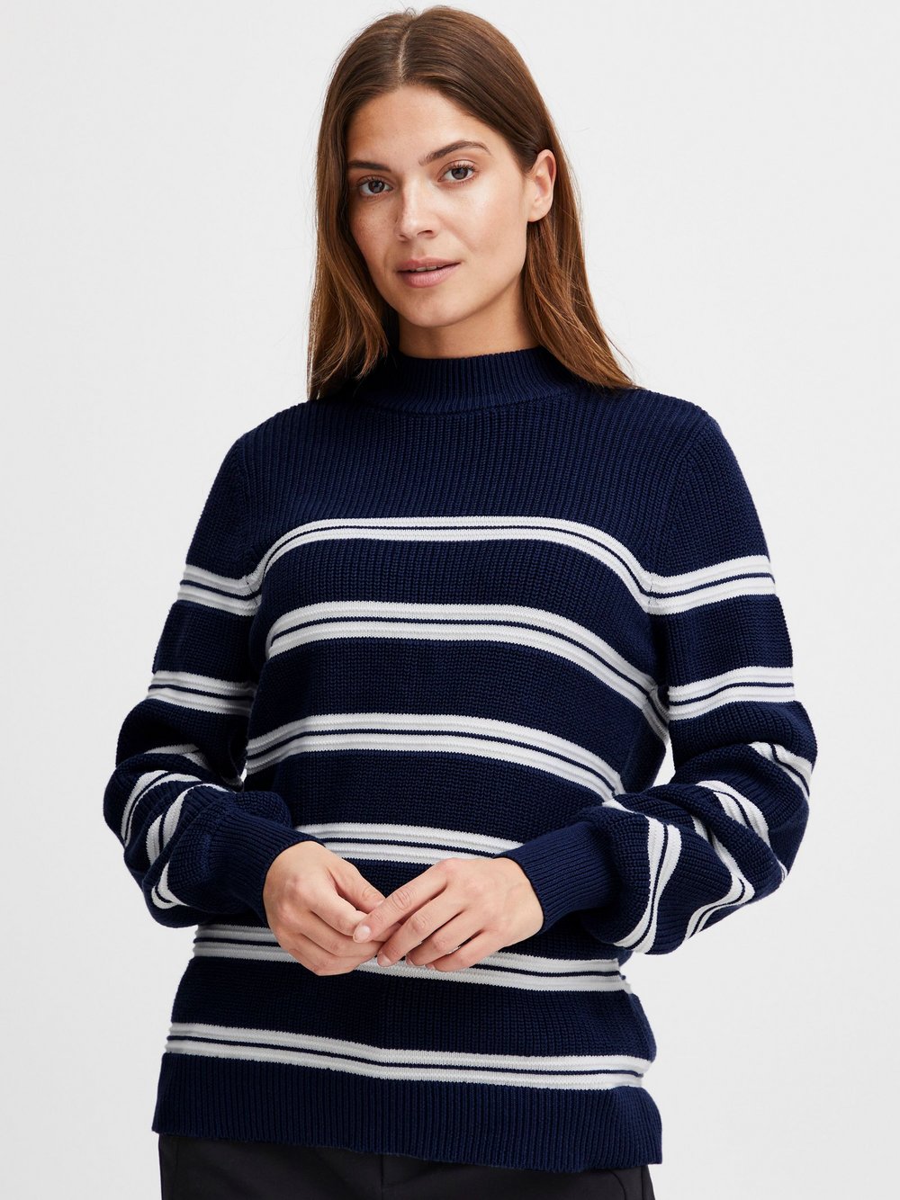 fransa Strickpullover Damen Baumwolle blau gestreift, XXL