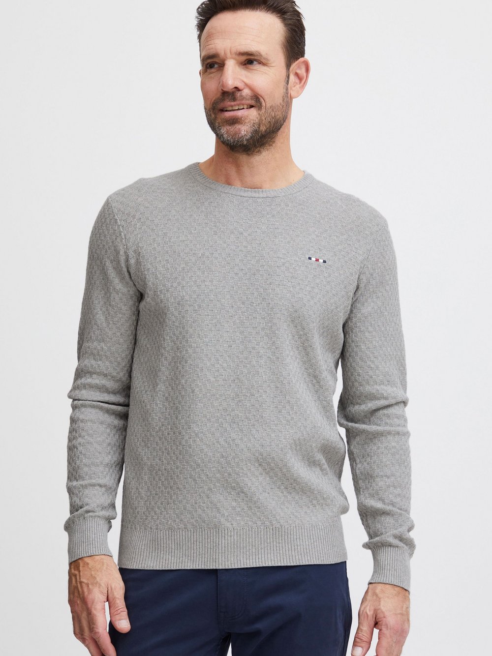 FQ1924 Jacquardpullover Herren Baumwolle grau, XXXL