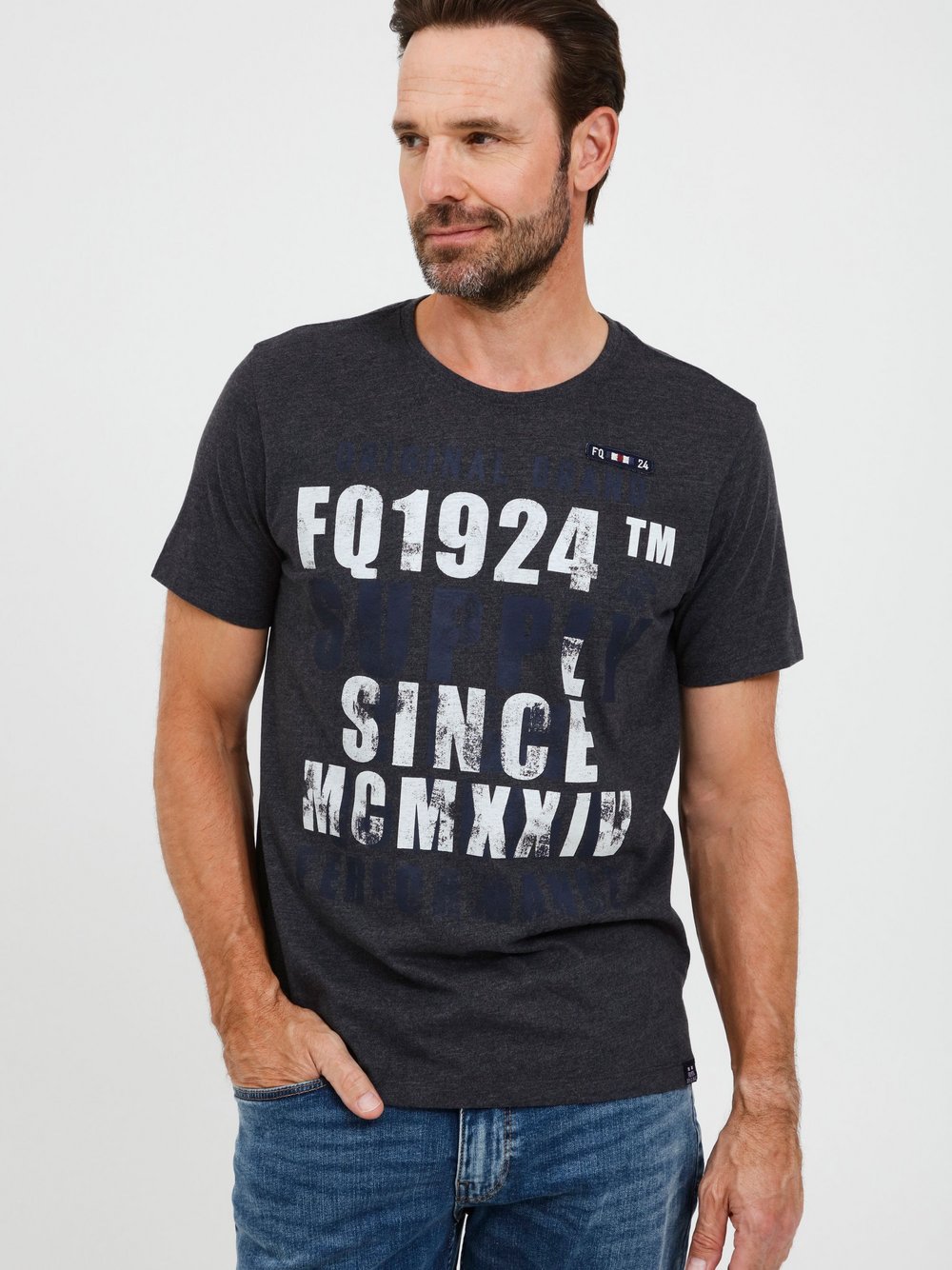 FQ1924 T-Shirt Herren Baumwolle grau gemustert, XXL