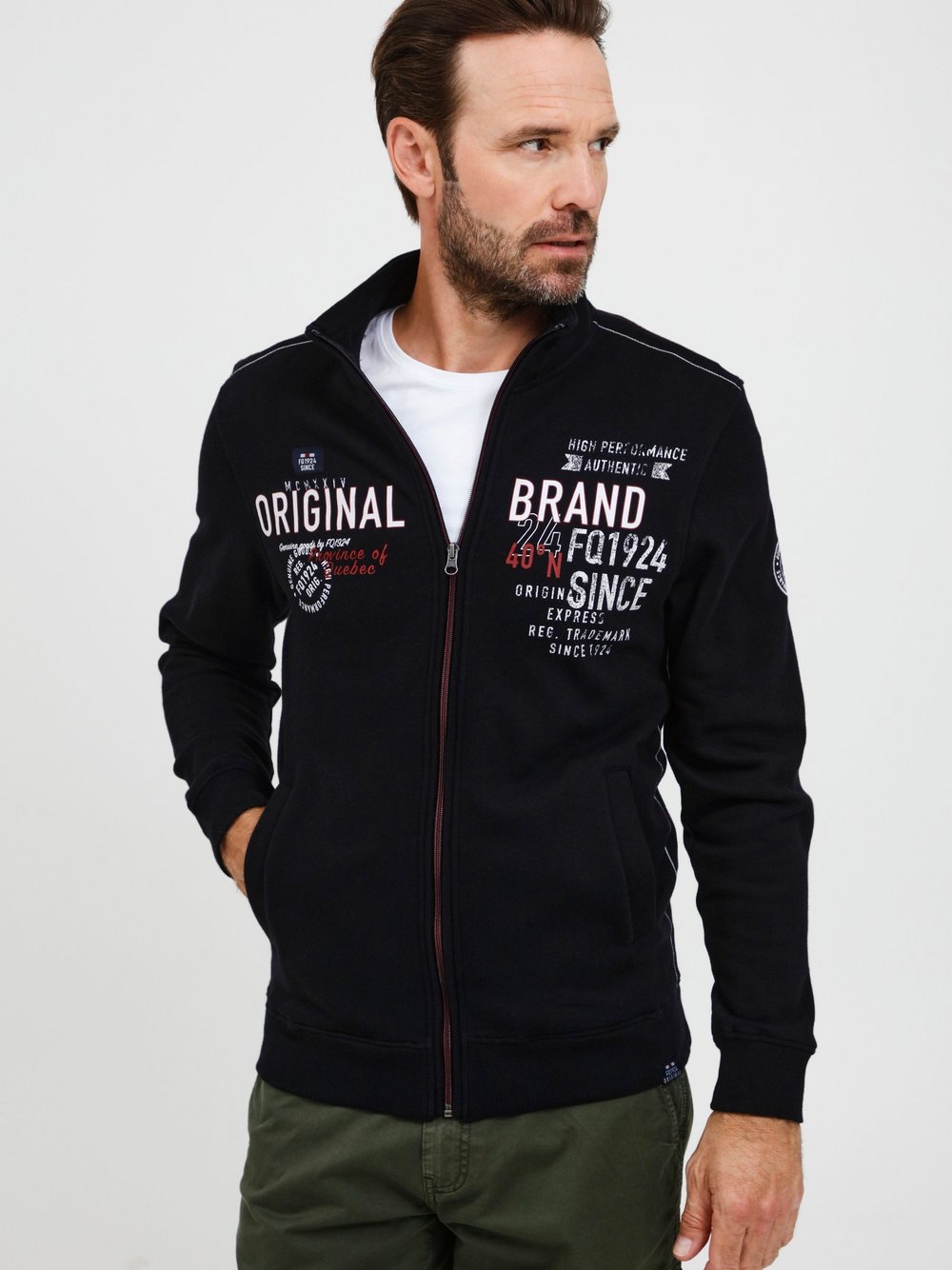 FQ1924 Sweatjacke Herren Baumwolle schwarz bedruckt, M