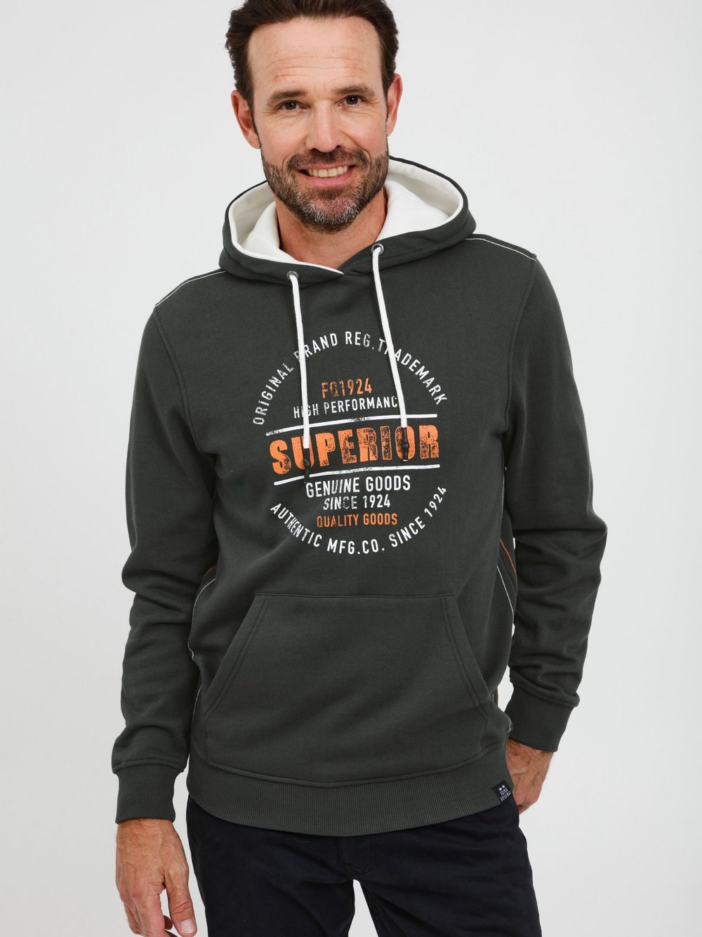 FQ1924 Hoodie Herren Baumwolle grün bedruckt, M