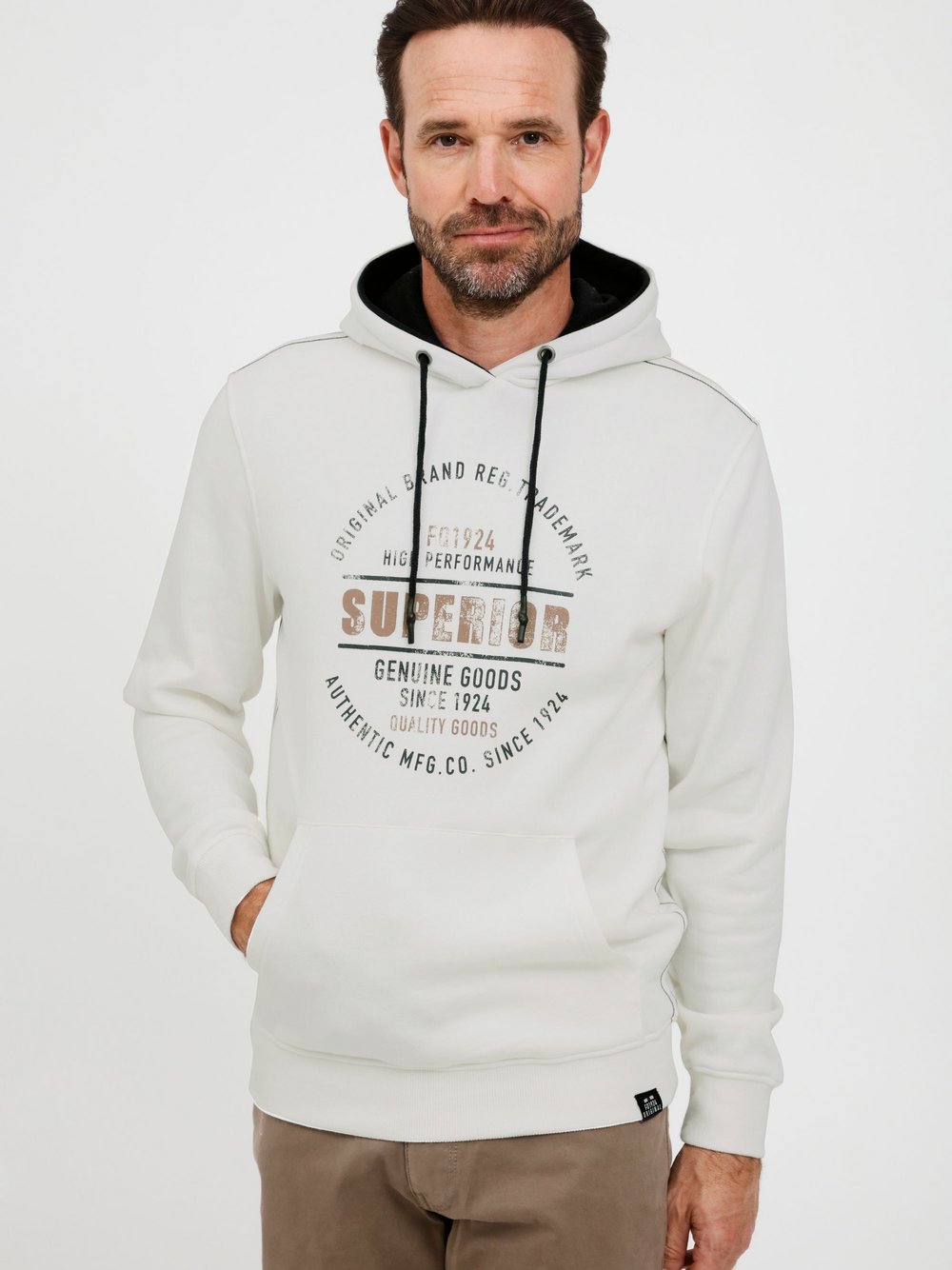 FQ1924 Hoodie Herren Baumwolle weiß bedruckt, XL